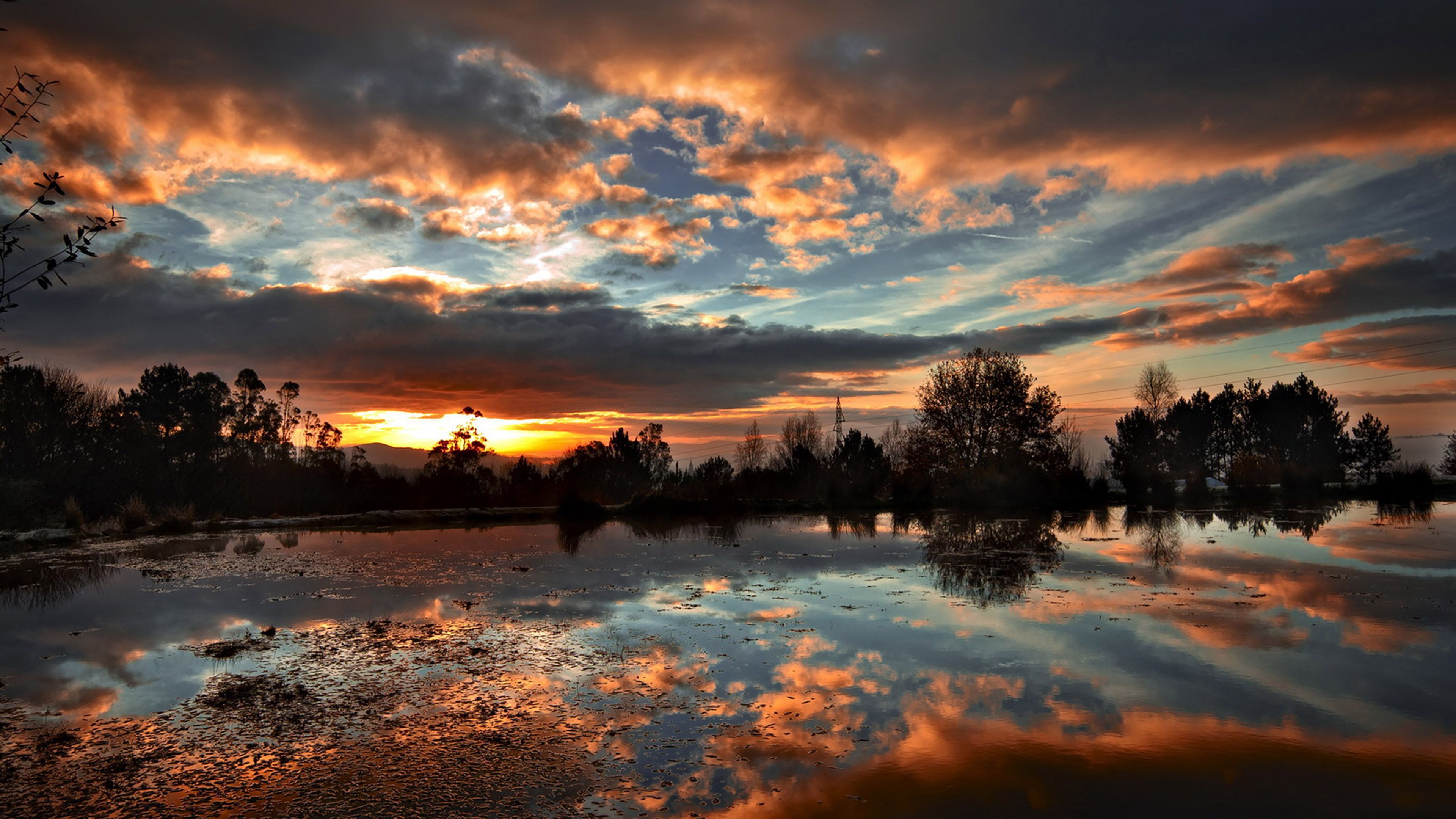 3840x2160 wallpaper for desktop, laptop. sunset lake night dark nature