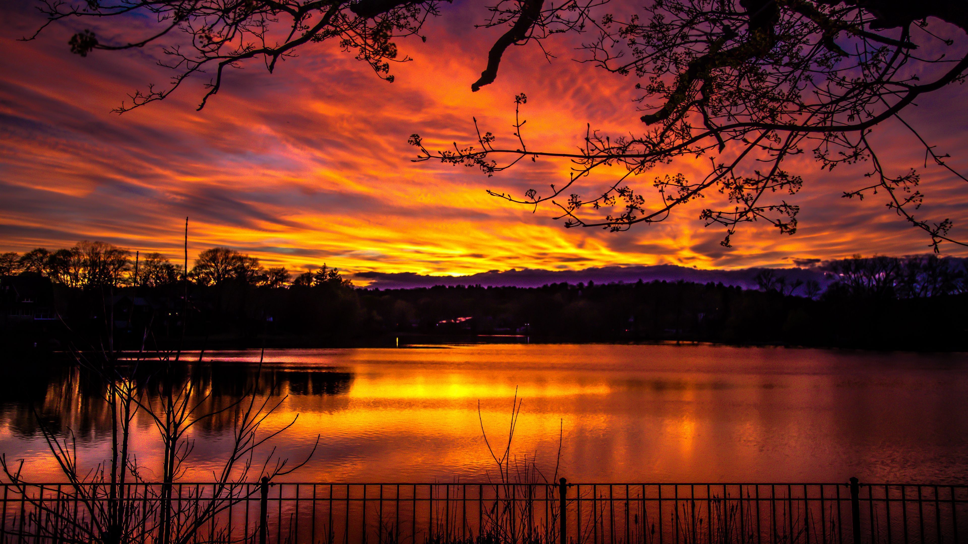 3840x2160 Wallpaper / lake, sunset, dusk, dark, nature, 4k free download