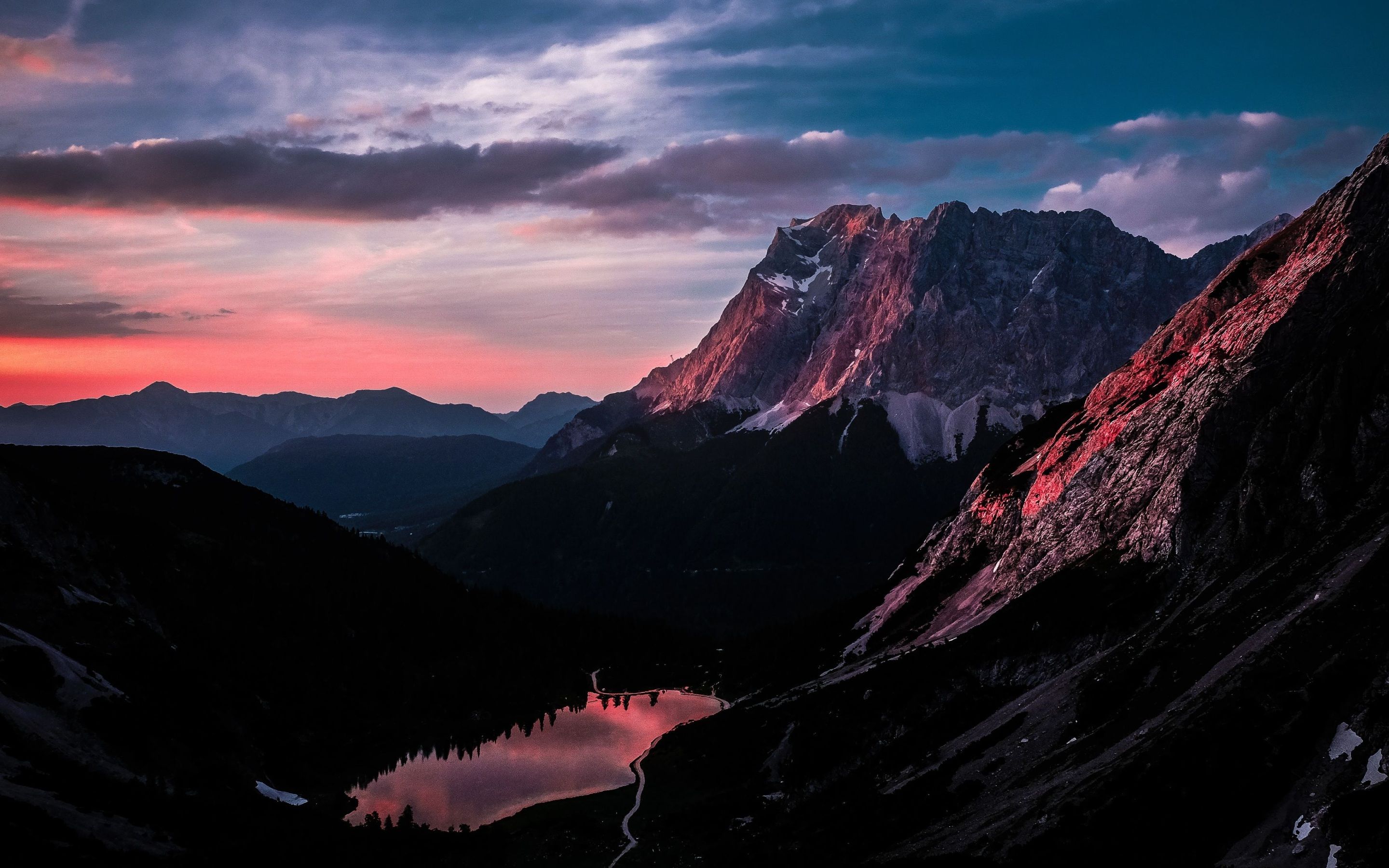 2880x1800 Wallpaper 4k Long Mountain Ranges Landscape Orange Dark Sky 5k Wallpaper