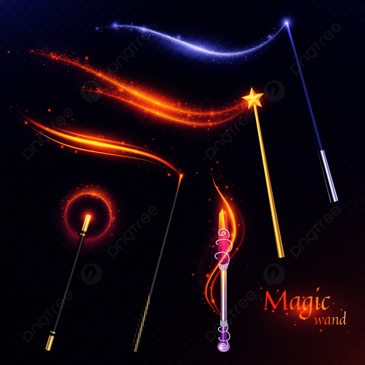 1200x1200 Tale Set Of Flying Magic Wands With Effect Of Background, Golden And Silver Glitters On Transparent Background Vector Illustration, Decorative, Effect Background Image And Wallpaper for Free Download