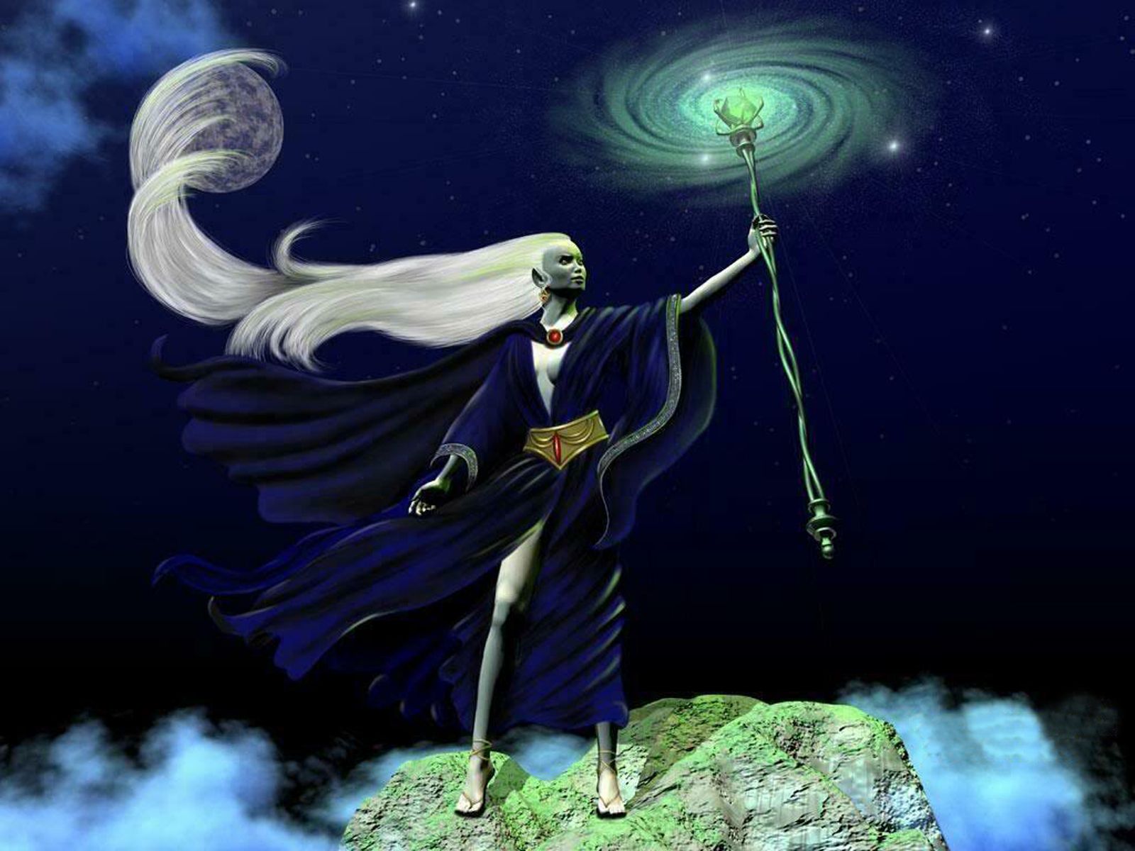 1600x1200 Night Magic Wand Full Moon Deep Blue Robe HD Wallpaper 144020 :