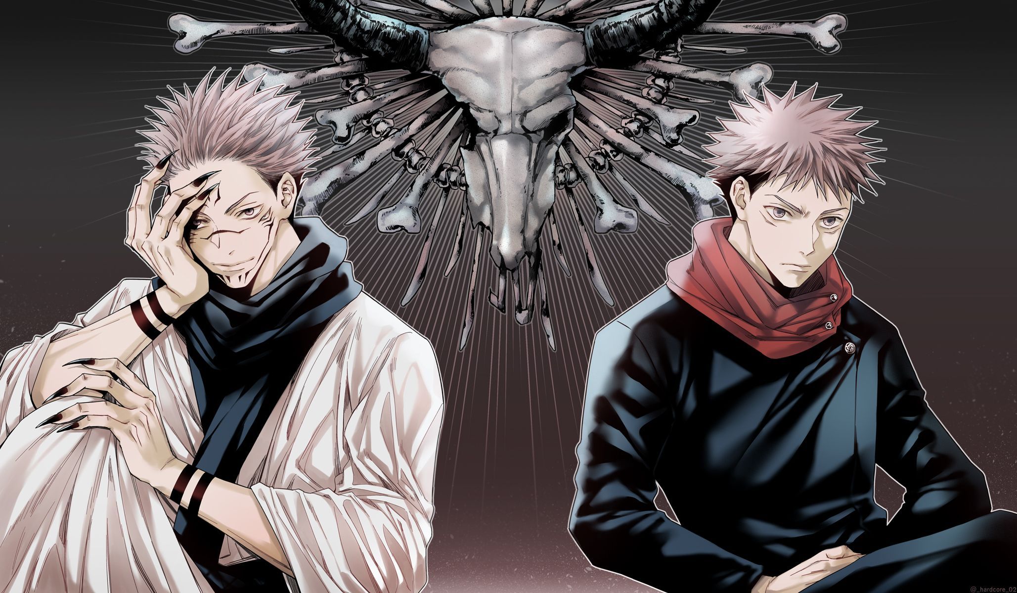 2057x1199 HD desktop wallpaper: Anime, Sukuna (Jujutsu Kaisen), Yuji Itadori, Jujutsu Kaisen download free picture