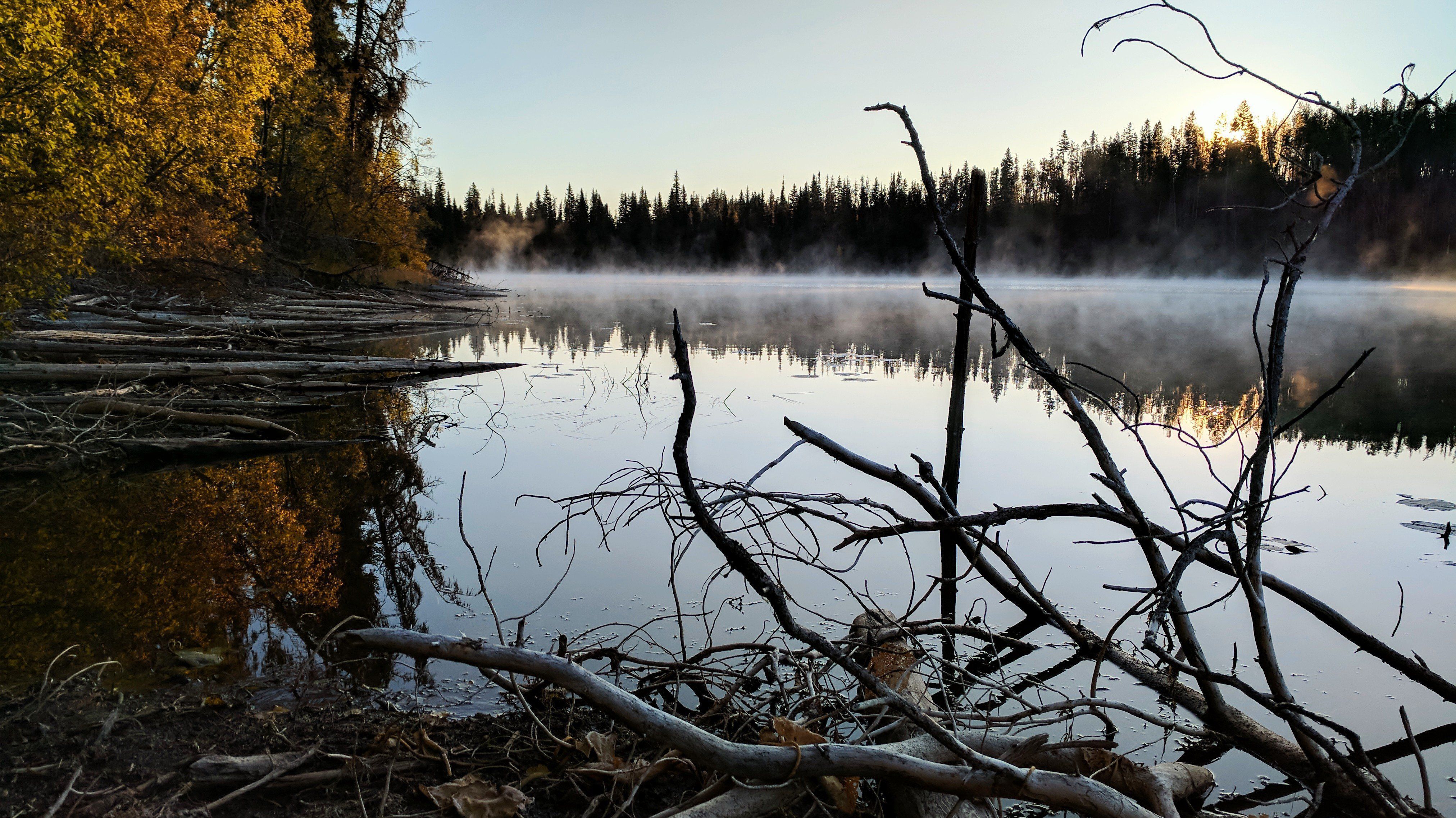 4048x2276 Cold Fall Morning at One of My Favorite Camp Spots in BC Canada 4K wallpaper