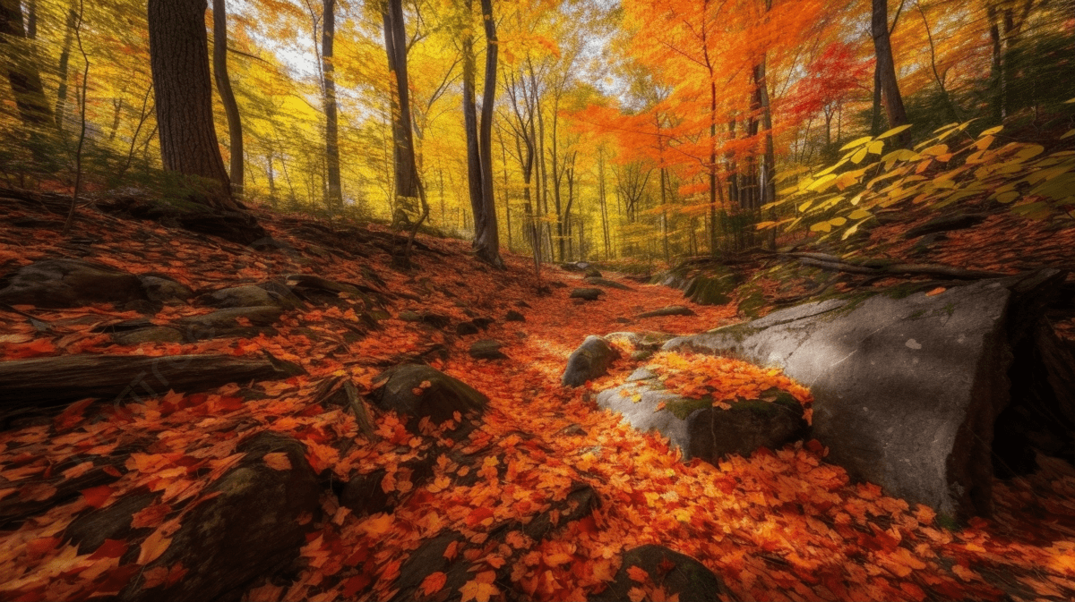 1200x673 Large Forest With Beautiful Red Leaves Near Rocks Background, Autumn In Monofrisk Provincial Park Outside Toronto, Canada, HD Photography Photo Background Image And Wallpaper for Free Download