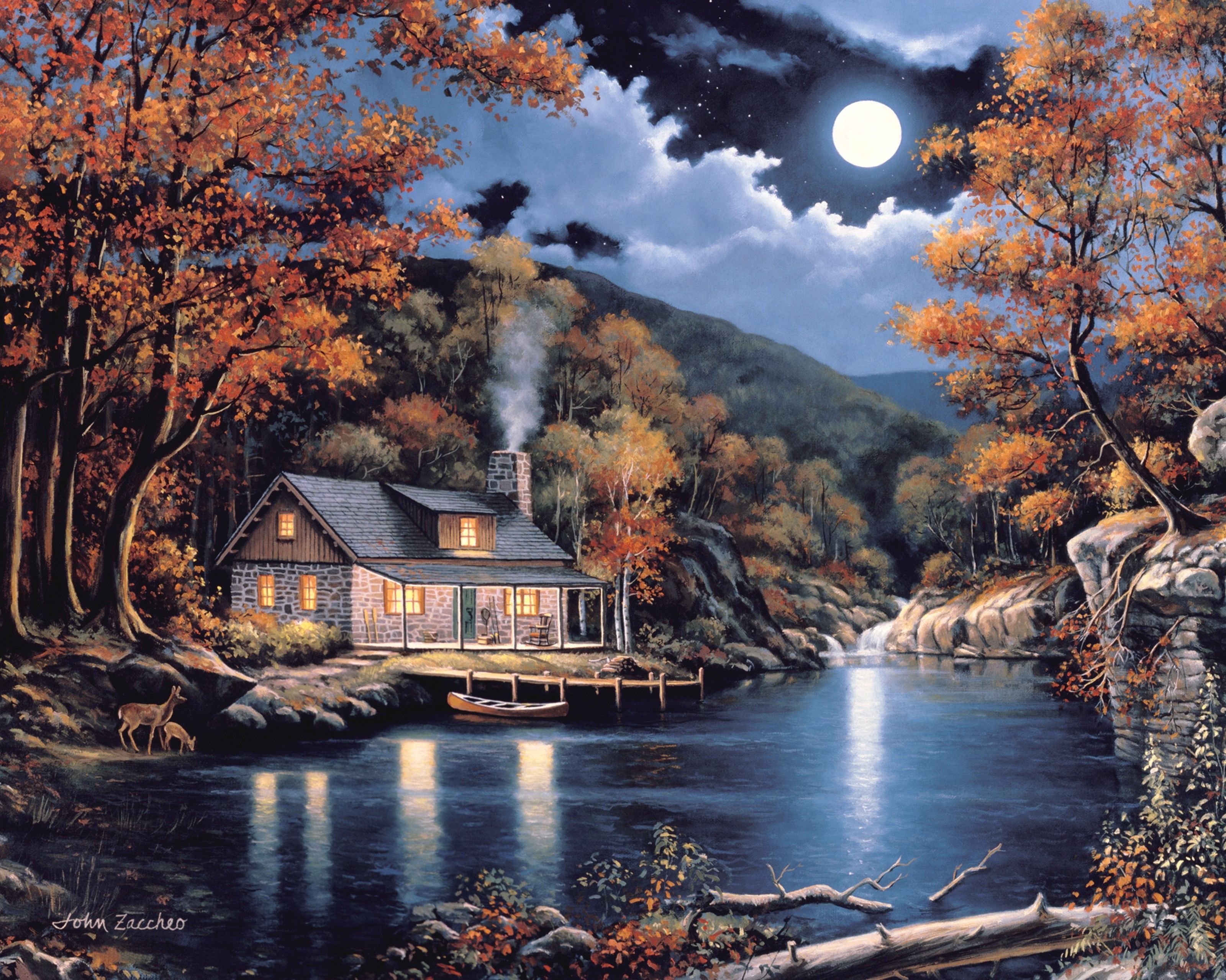 3200x2558 Cabin By The Lake Wall Mural By John Zaccheo Your Way