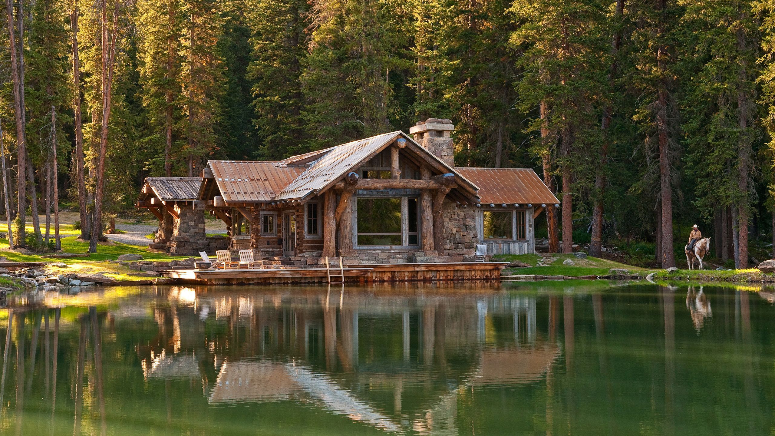 2560x1440 Cabin By The Lake Wallpaper