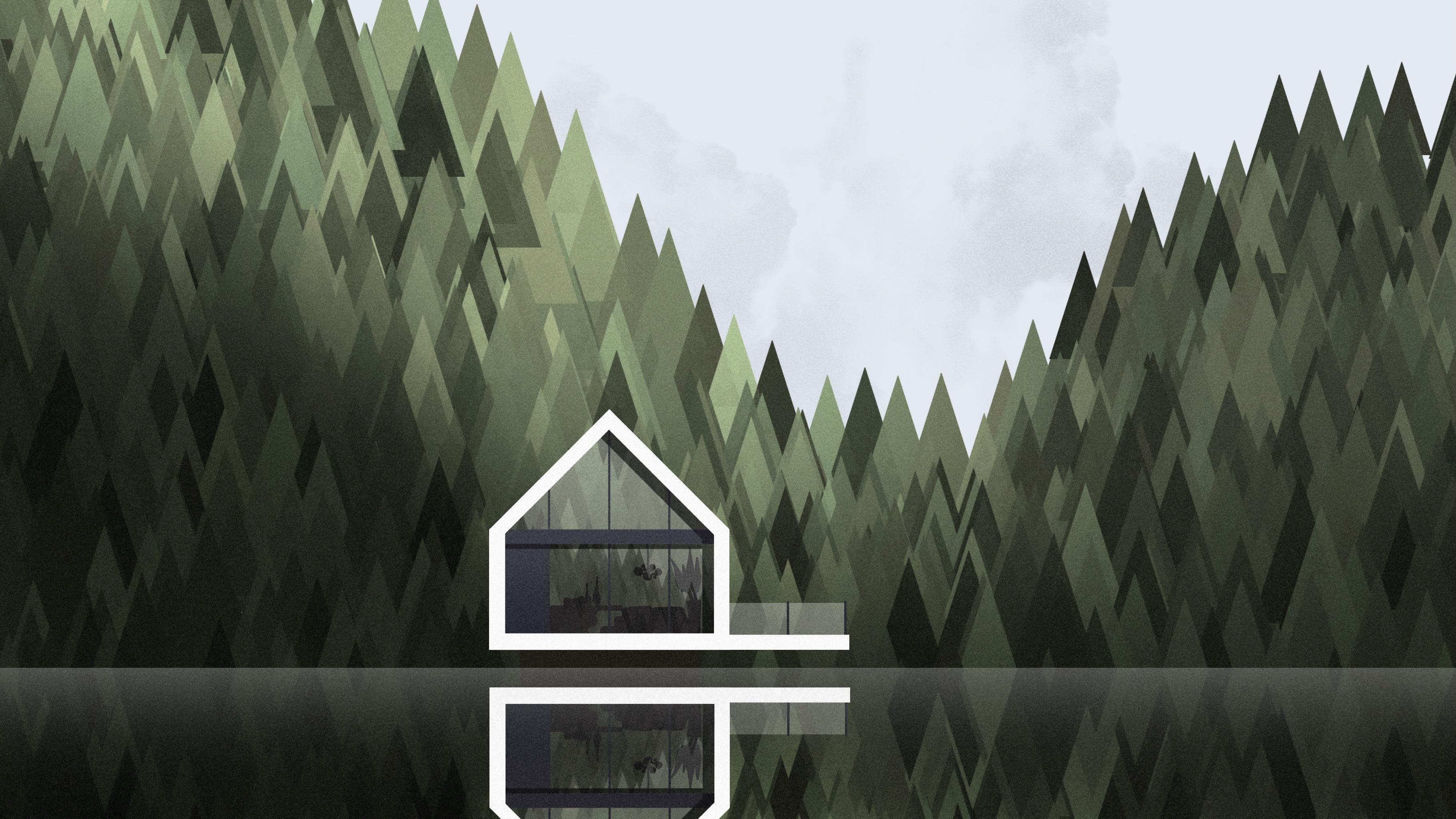 3641x2048 Modern Cabin in a Lake HD wallpaper