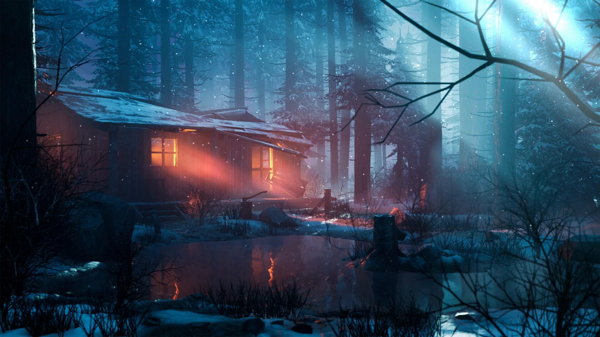 1920x1080 Winter Cabin By The Lake Live Wallpaper