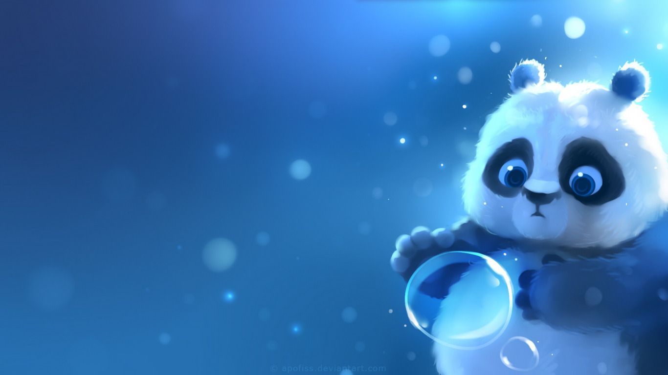 1366x768 Download wallpaper Panda, bubble, by Apofiss, section painting in resolution 1366x768