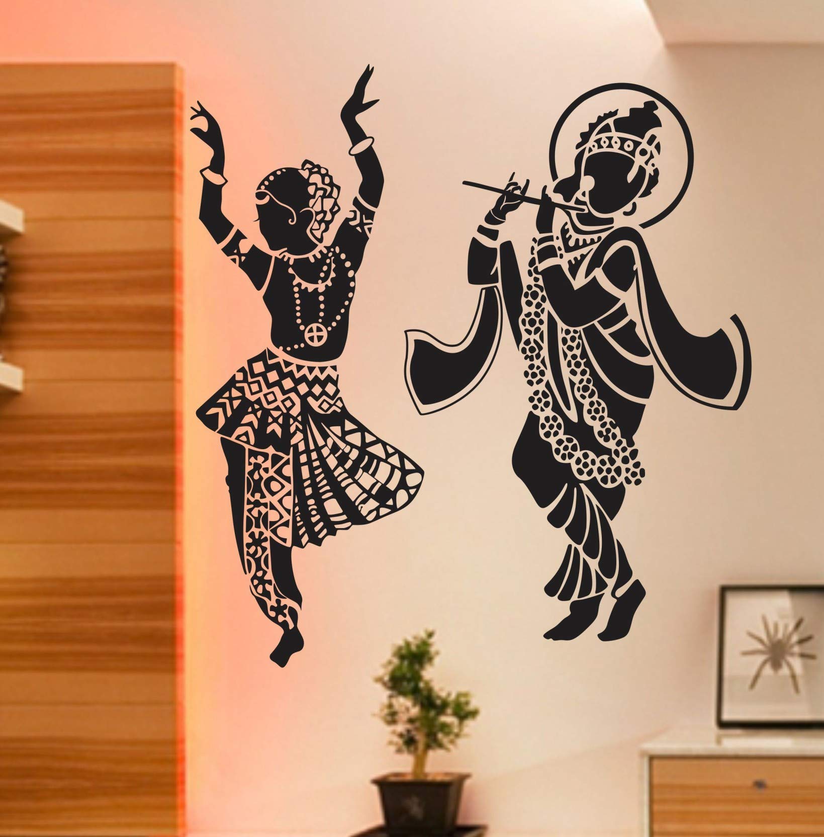 1639x1664 Heaven Decors Vinyl Beautiful Religion Radha Krishna Wall Sticker and Wallpaper (Black, 59 x 62 cm) : Amazon.in: Home Improvement