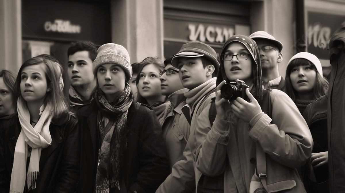 1200x673 Young People Stand On Crowded Streets Waiting To Take Picture Background, People That Take Picture Background Image And Wallpaper for Free Download