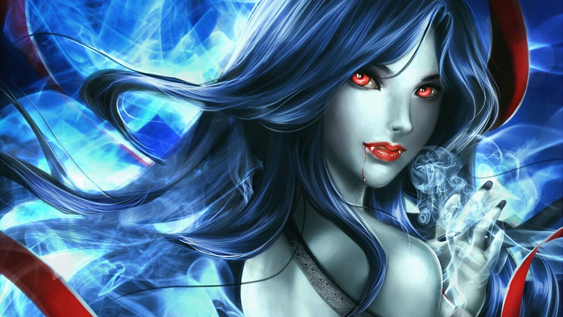 1920x1080 Desktop Wallpaper Blue Hair Fantasy Vampire Girl, HD Image, Picture, Background, Zjzq1w