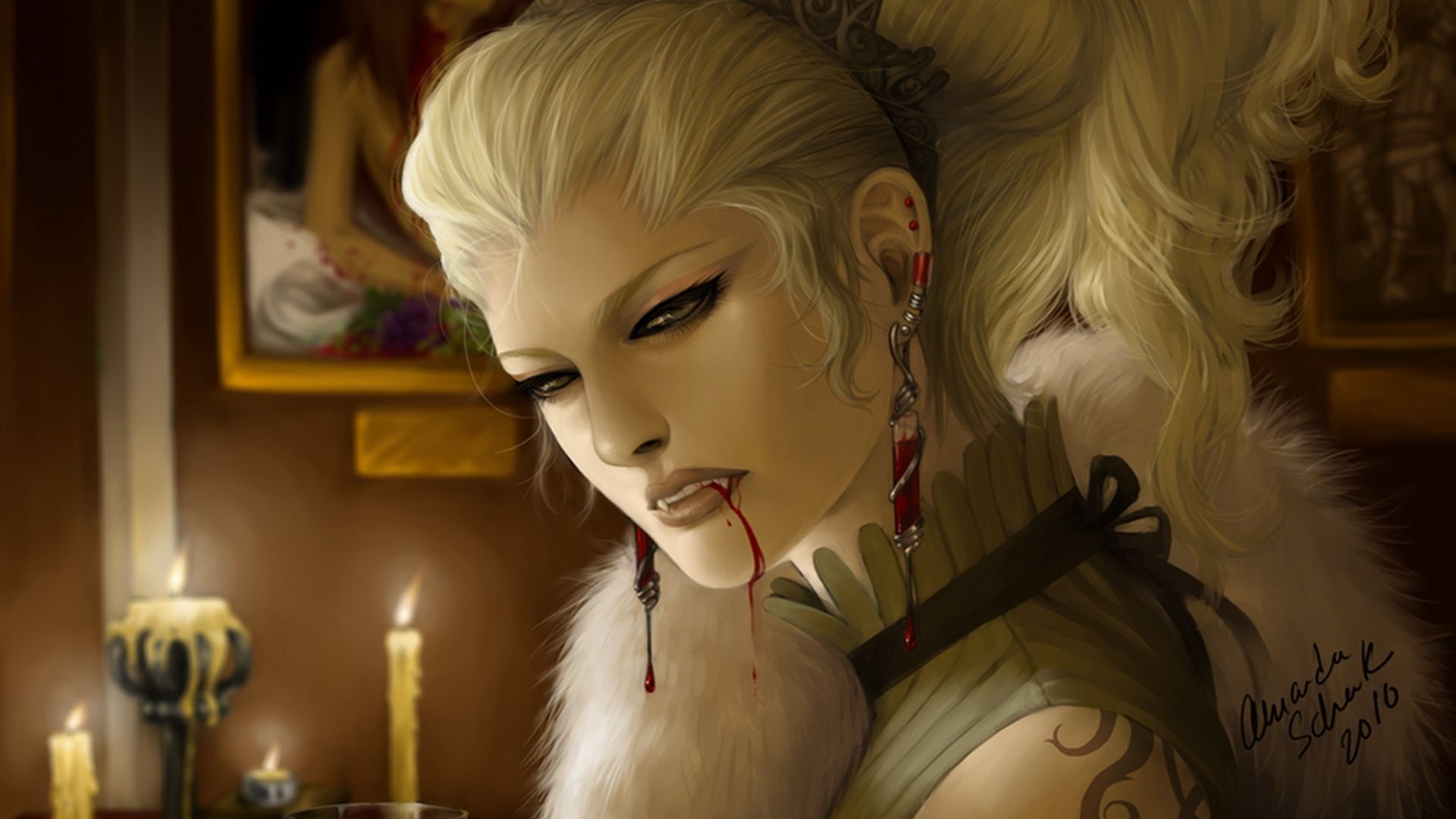 1920x1080 Download Wallpaper 1920x1080 girl, vampire, blonde, blood, person Full HD 1080p HD Background