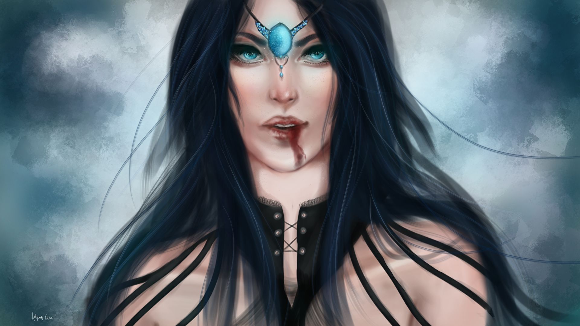 1920x1080 Desktop Wallpaper Vampires Gothic Fantasy Brunette girl 2560x1440