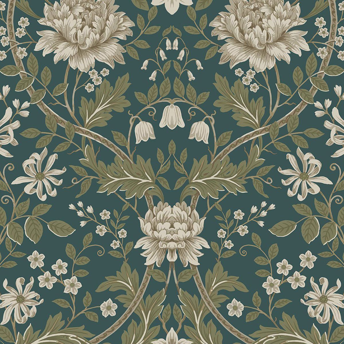 1200x1200 NextWall Peel & Stick Honeysuckle Trail Teal & Moss Green Wallpaper