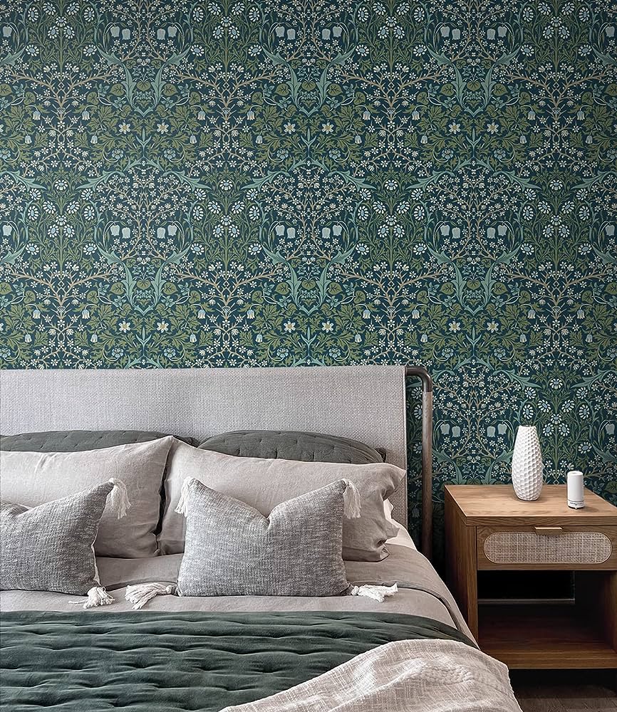 866x1000 NextWall Victorian Garden Floral Peel and Stick Wallpaper (Prussian Blue & Moss Green)