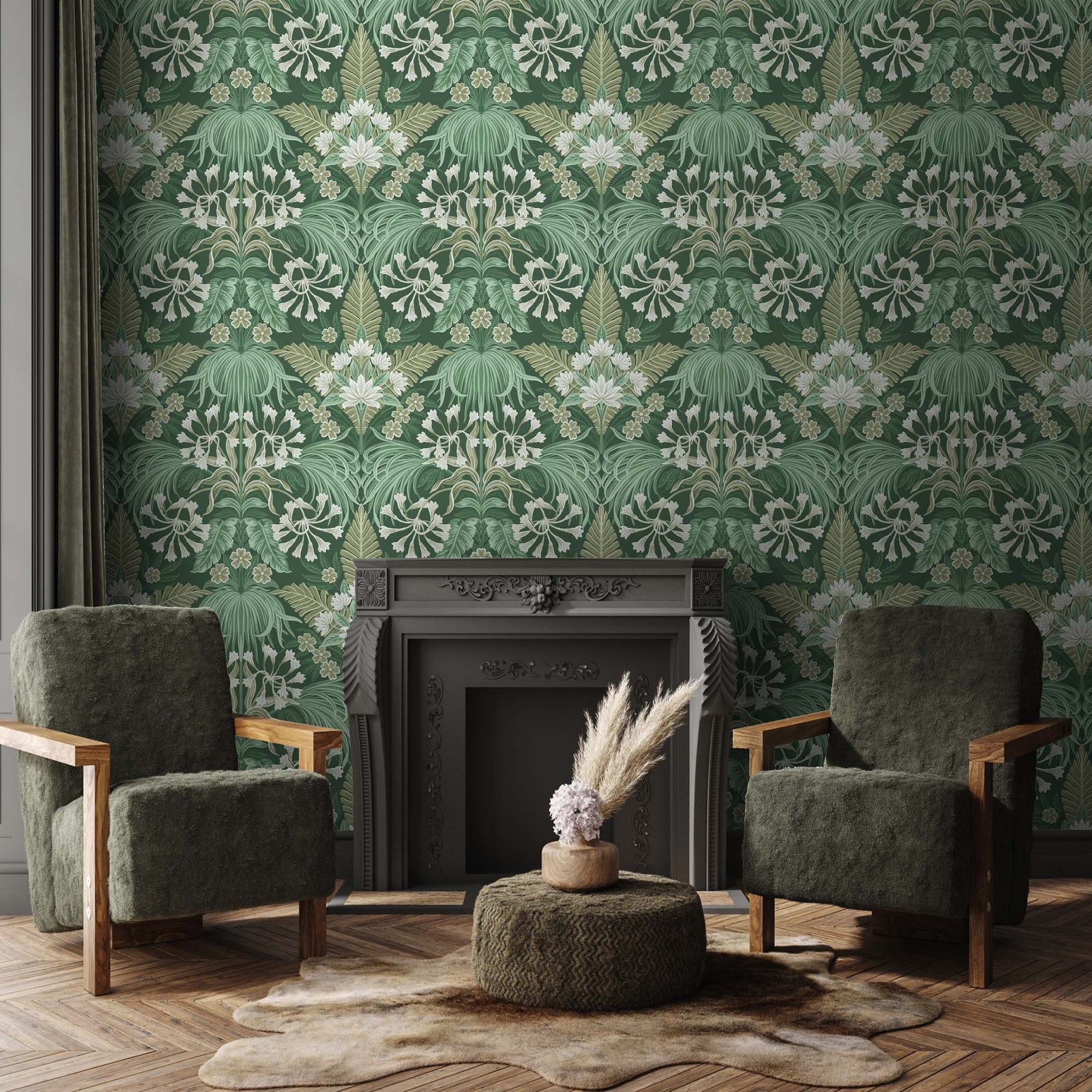 1800x1800 Mirk Moss Green Wallpaper by Woodchip & Magnolia