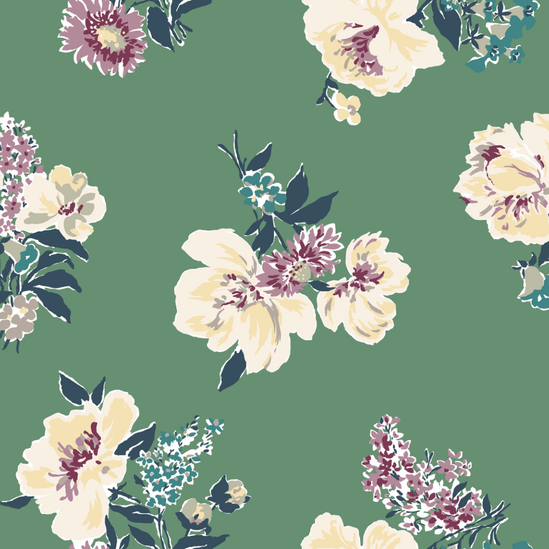 1080x1080 Swans Island Moss Green Floral Pre Pasted Wallpaper Sample