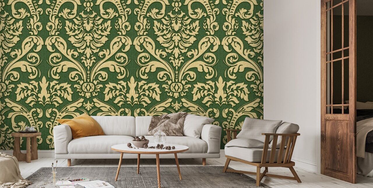 1280x645 Green Damask Wallpaper Mural