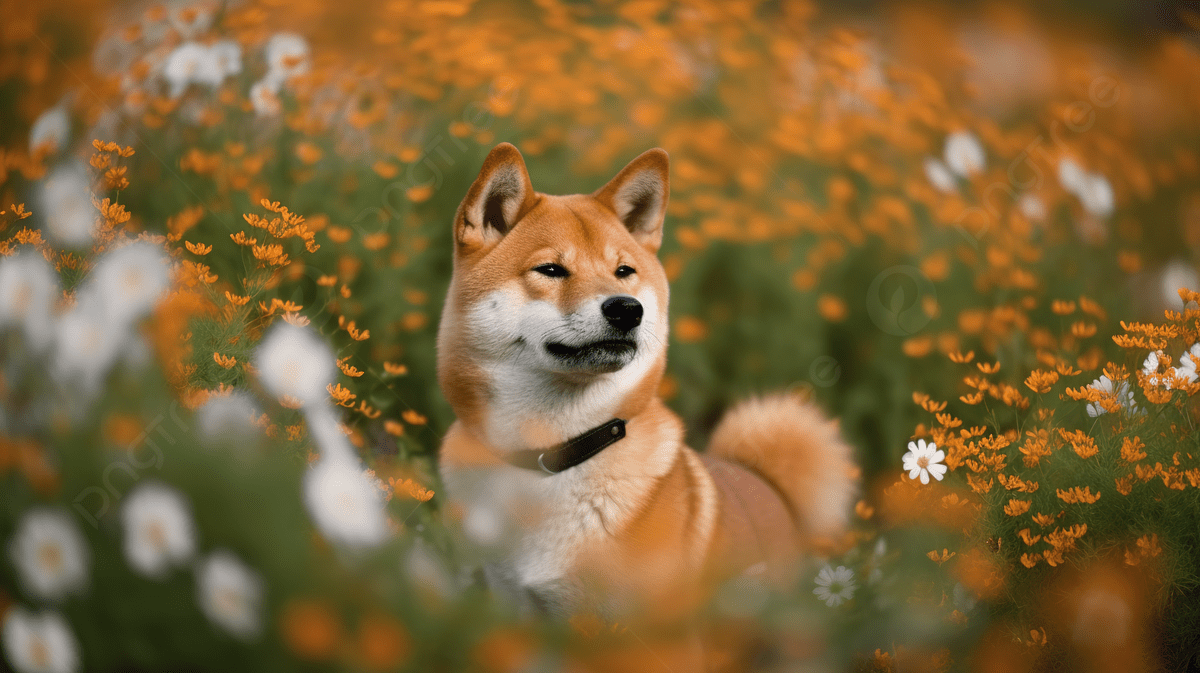 1200x673 White Shiba Ryu Dog Stands In A Flower Field In Front Of Others Background, Cute Shiba Inu Surrounded By Flowers, HD Photography Photo, Dog Background Image And Wallpaper for Free Download