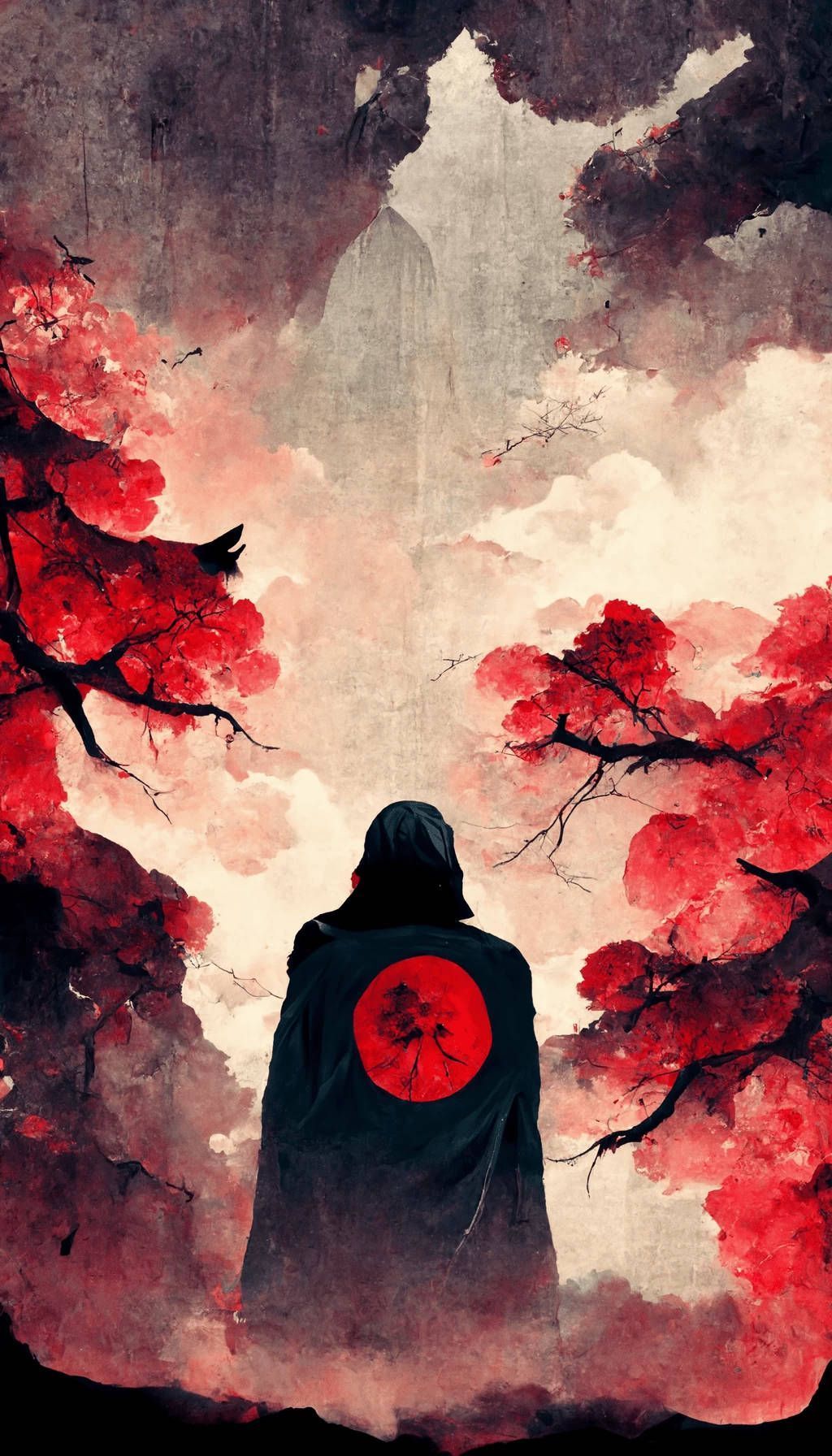 1024x1792 Download Akatsuki Itachi Red Forest Art Wallpaper