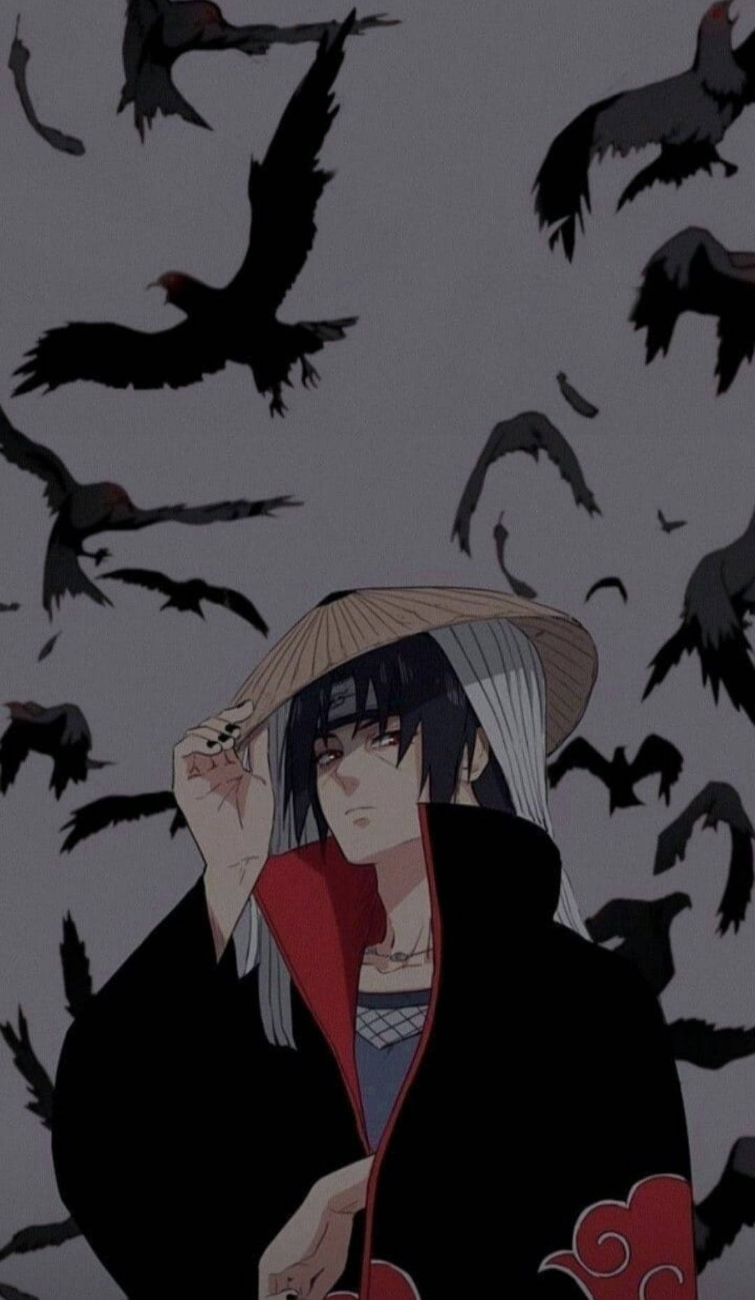 1080x1860 Download Akatsuki Uchiha Itachi PFP Digital Art With Black Crows Wallpaper