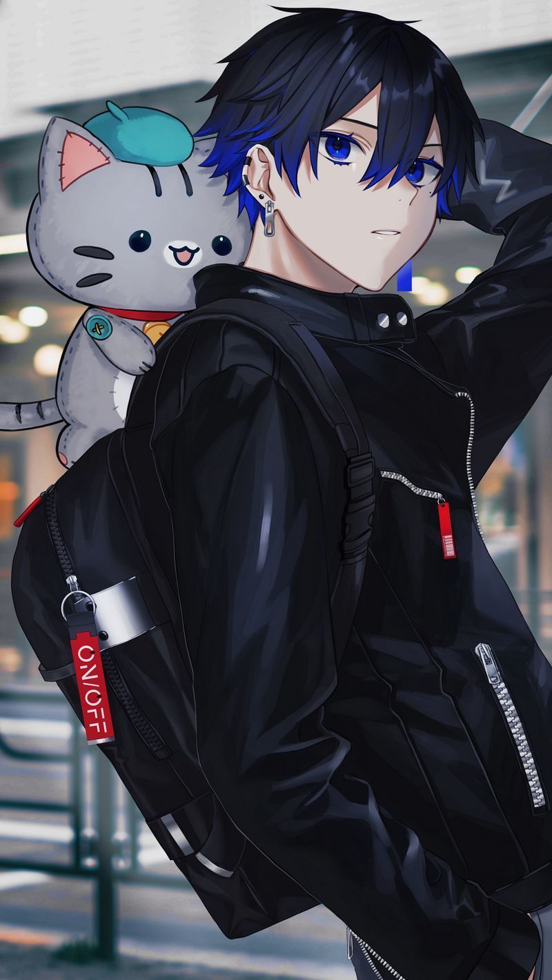 800x1420 Download Wallpaper 800x1420 Guy, Cat, Toy, Cute, Anime, Art Iphone Se 5s 5c 5 For Parallax HD Background