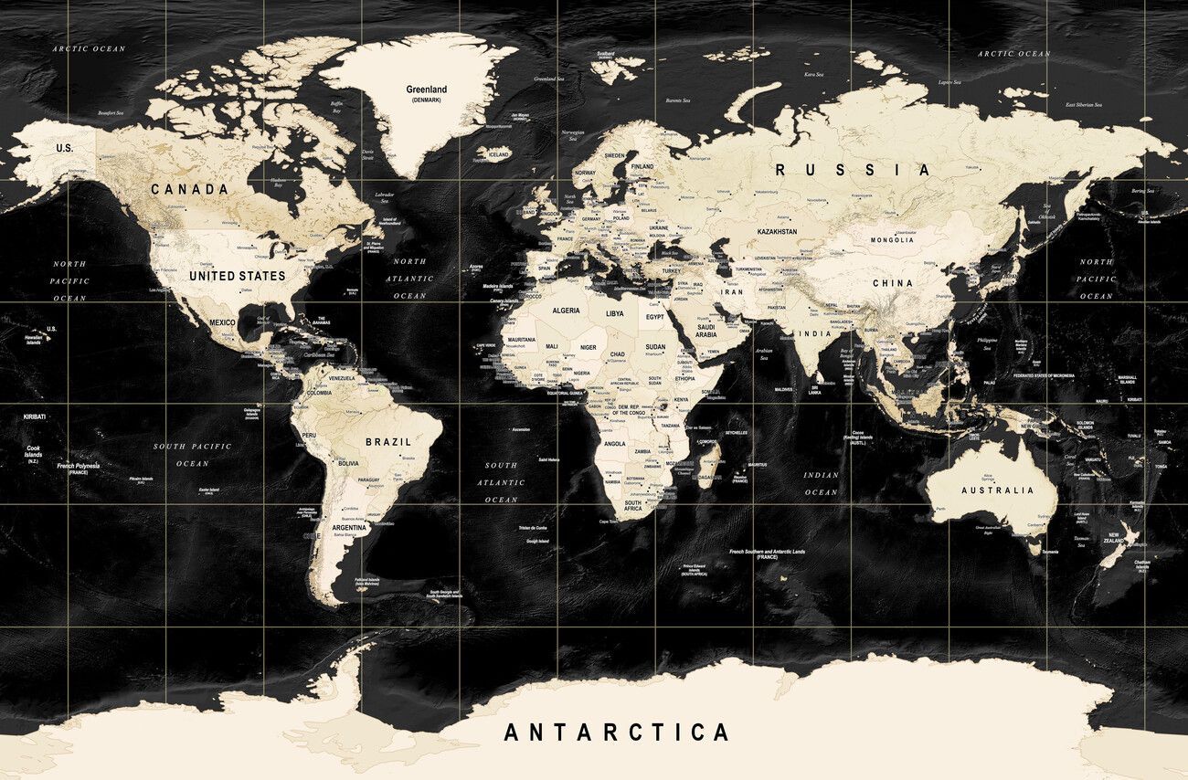 1300x854 World Map Dark background color Wall Mural