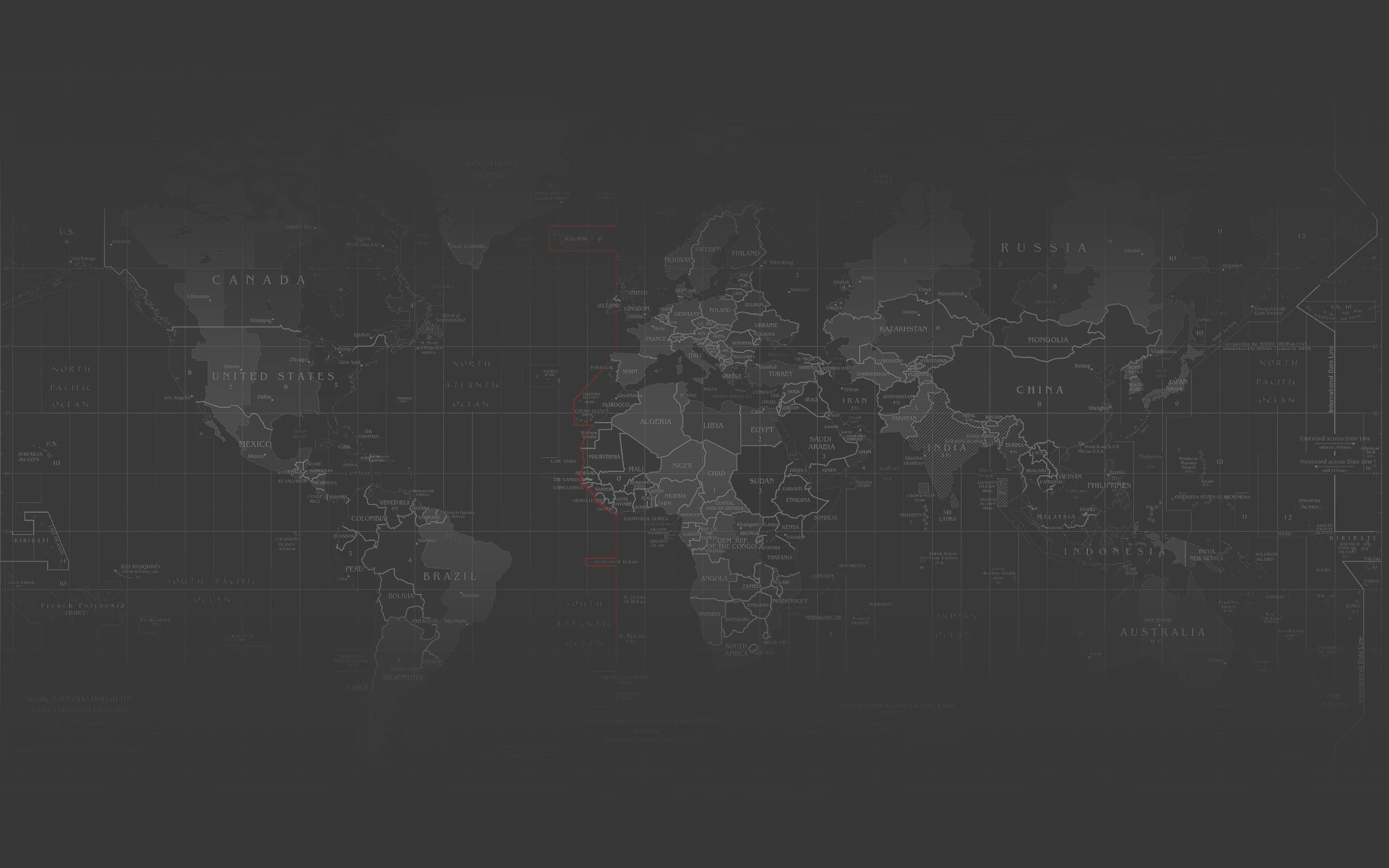 2560x1600 Wallpaper / 2K, continents, geography, map, abstract, Digital Grid, dark, dark background, time zones, world free download