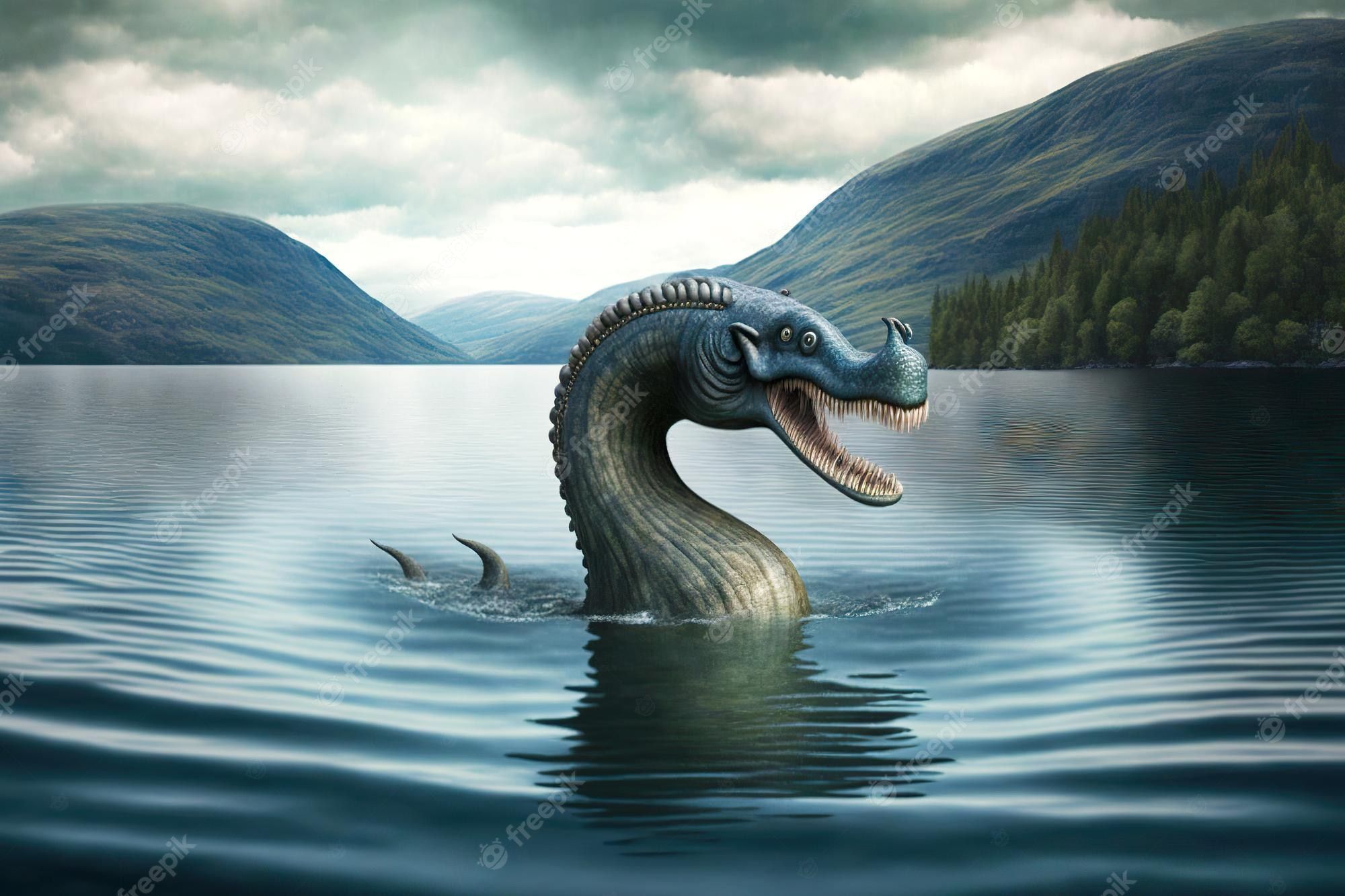 2000x1333 Premium Photo. Scottish mythology loch ness monster floating on water
