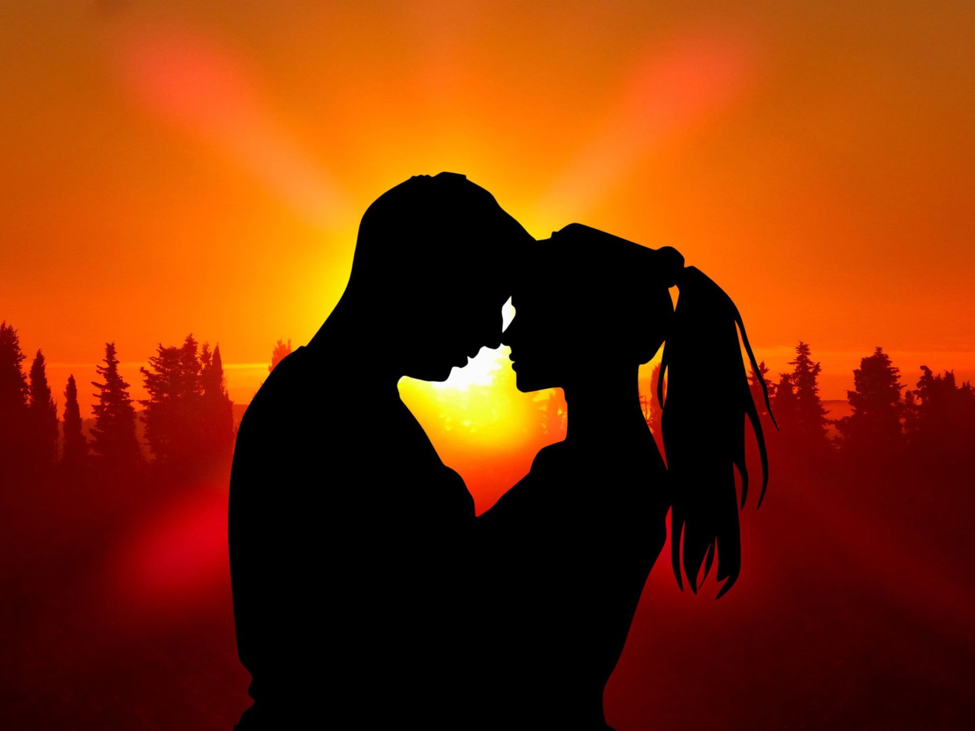 1920x1440 Sunset Boy and Girl Silhouette romantic couple love Wallpaper HD for mobile phones :