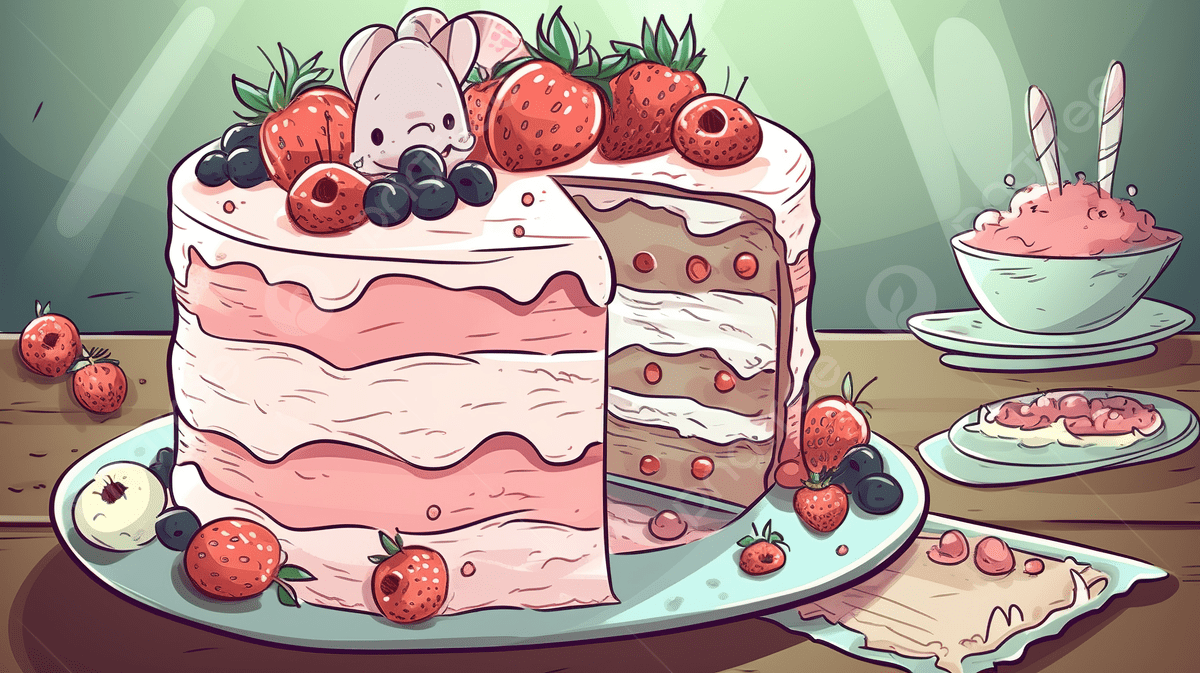 1200x673 Cartoon Image Of A Cake With Strawberries On It Background, Cake Picture Cartoon Background Image And Wallpaper for Free Download