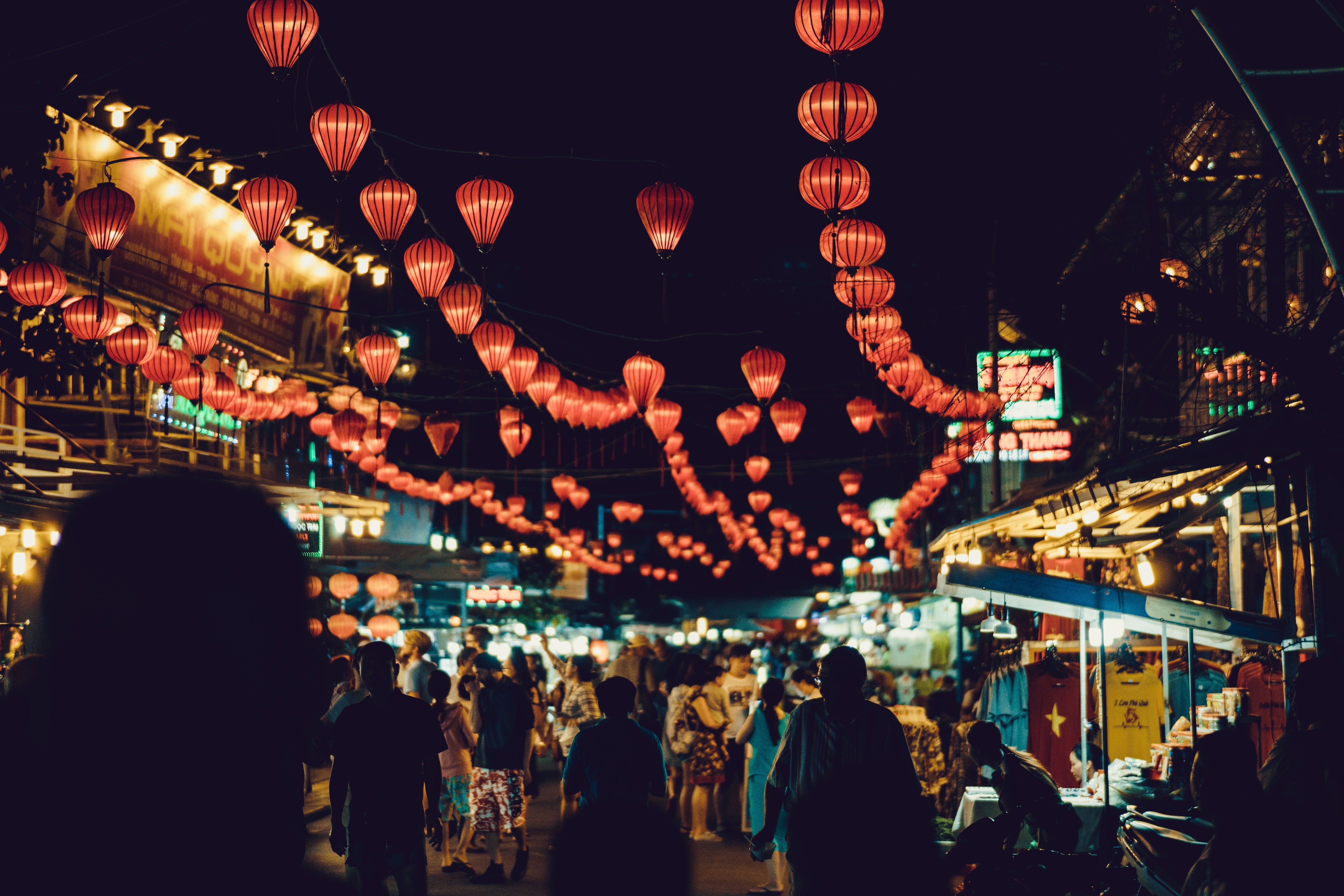 6000x4000 Wallpaper / crowd, adult, street, street market, city, festival, group, walking, chinese new year, group of people, business, chinese, hanging, stalls, night, market free download
