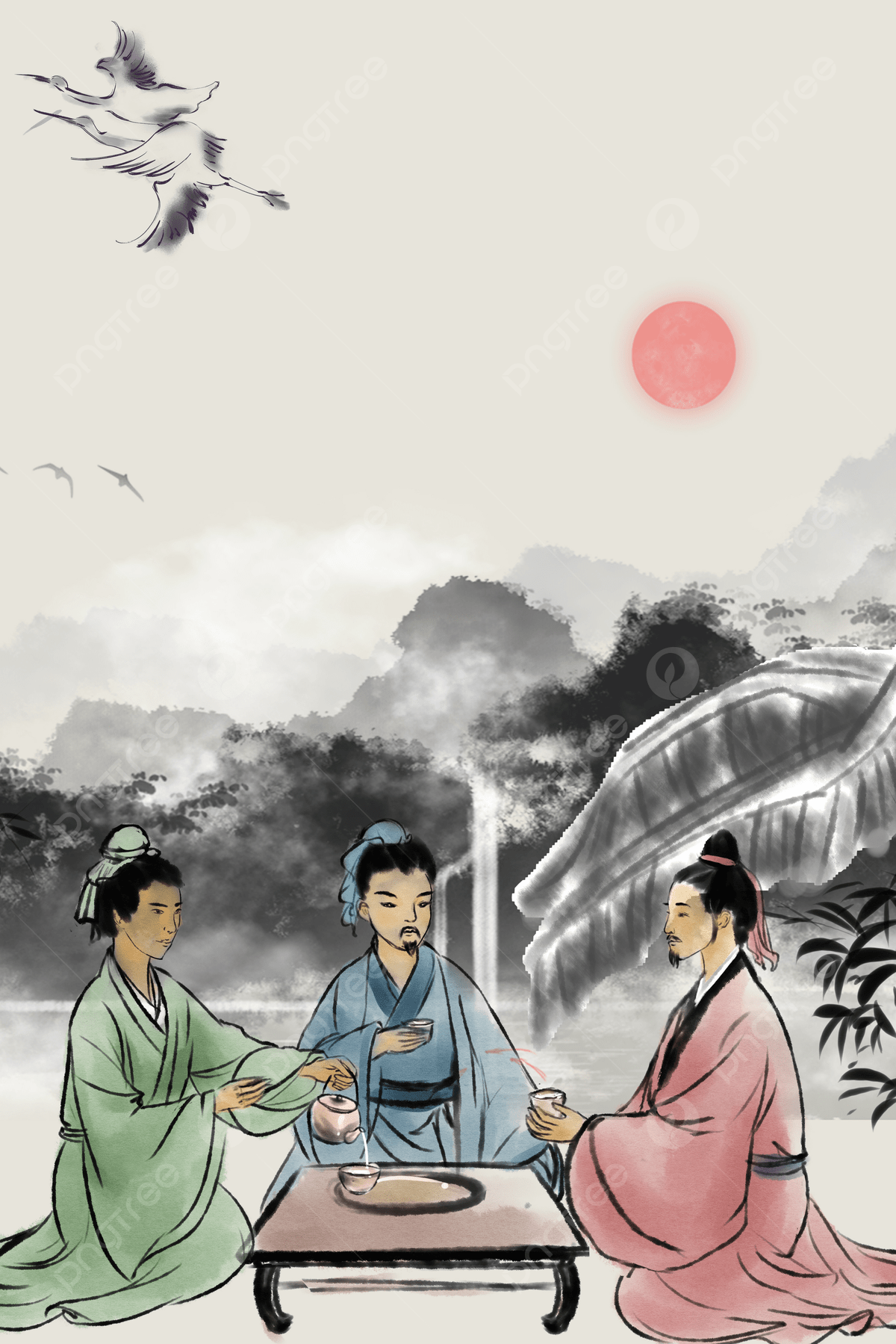 1200x1799 Chinese Style Ancient People Talk About Civilization Tree New Wind Exhibition Board Background Material Wallpaper Image For Free Download