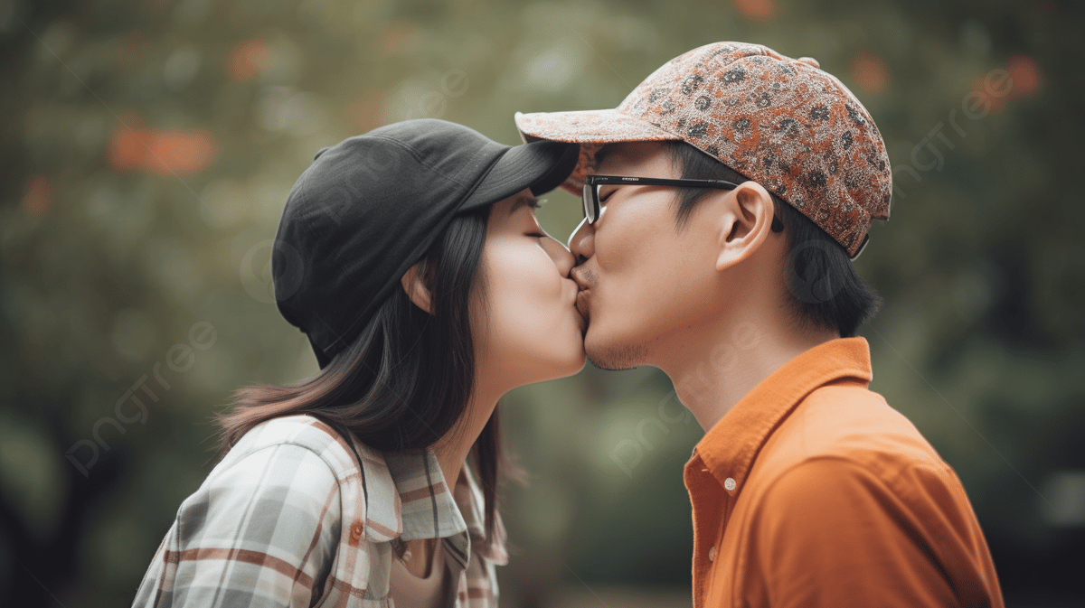 1200x673 Two Chinese People Kissing And Wearing Hats In A Green Park Background, 9 Months Pregnant Kissing Belly, HD Photography Photo, Forehead Background Image And Wallpaper for Free Download