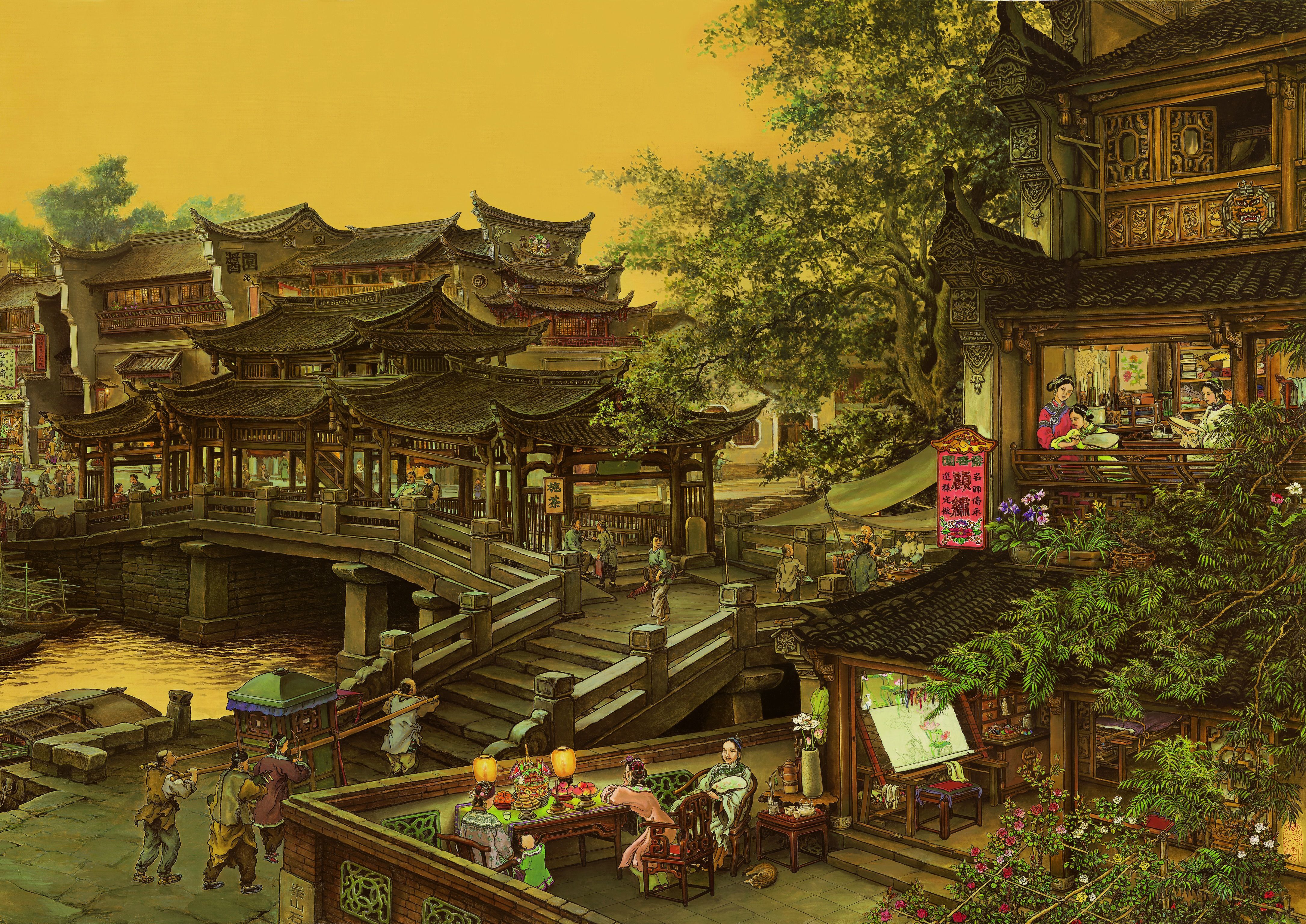 4342x3072 Drawing History Building People Past Dreams Of Sounthern Hometown Nan Xiang Jiu Meng Tu Wallpaper:4342x3072
