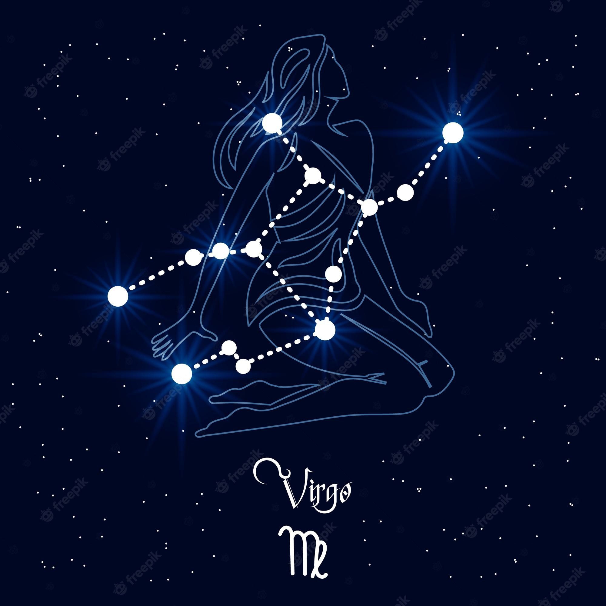 Virgo, <b>constellation</b> and zodiac sign on the background of the cosmic univer...