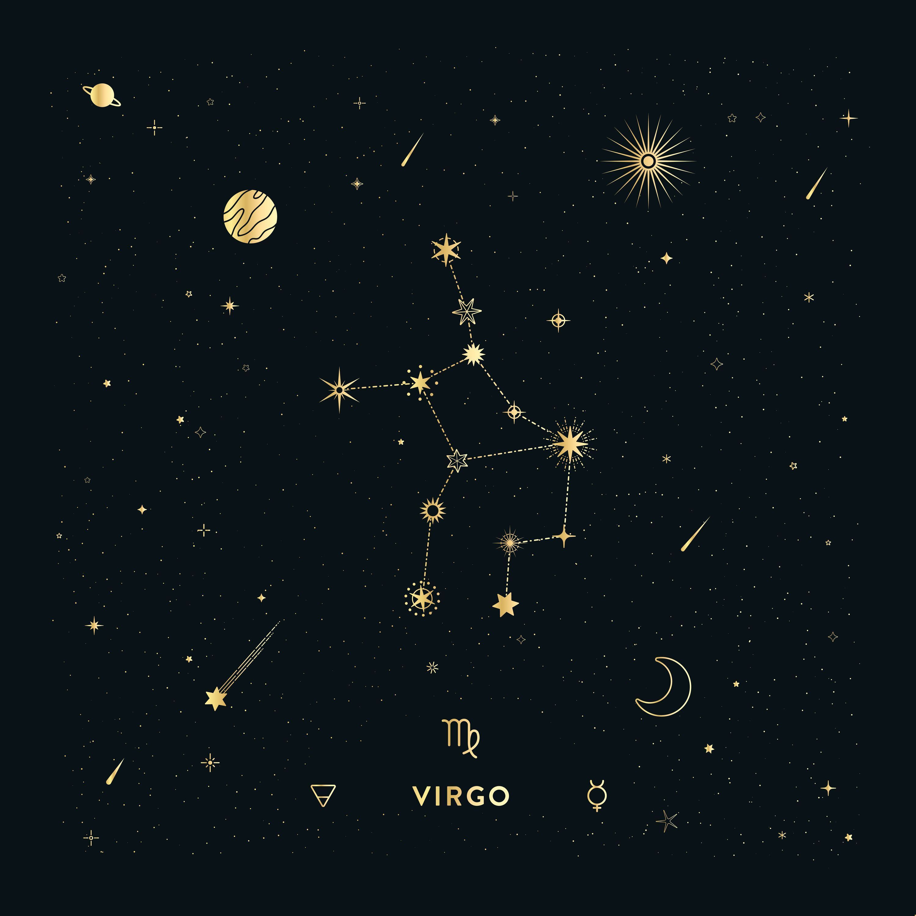 3000x3000 Latitude Run® Virgo Constellation In Gold On Canvas by Cuss Yeah Designs Print