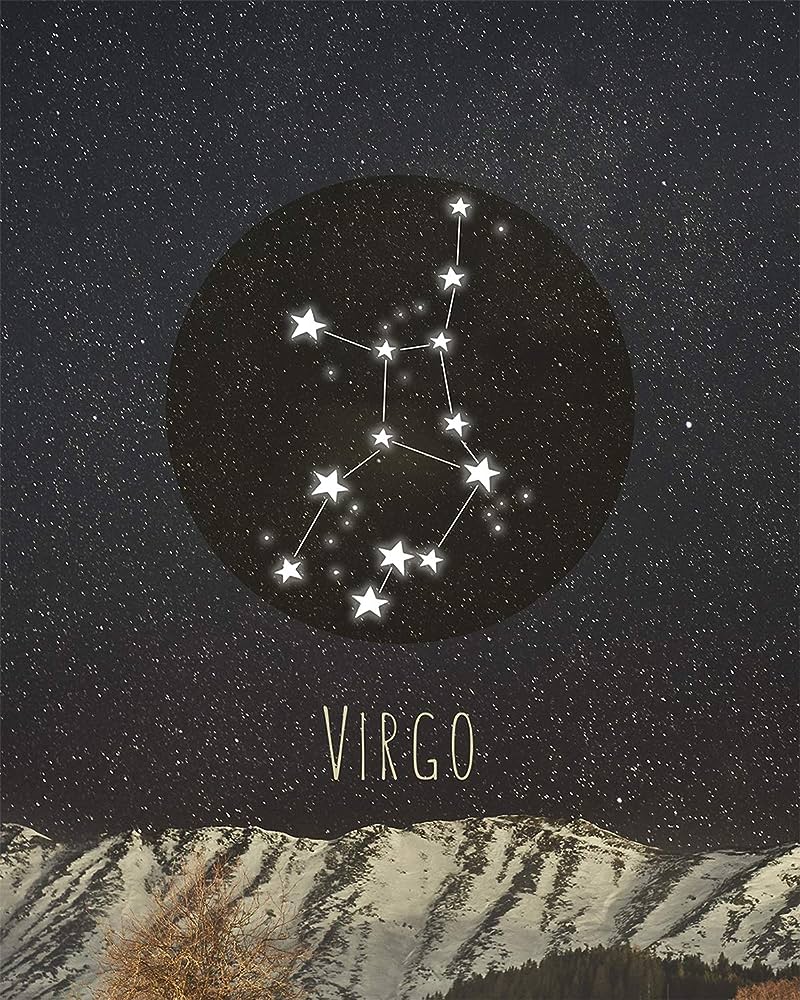 800x1000 Virgo Astrology Zodiac Wall Art Decor Print on night sky background unframed print: Posters & Prints