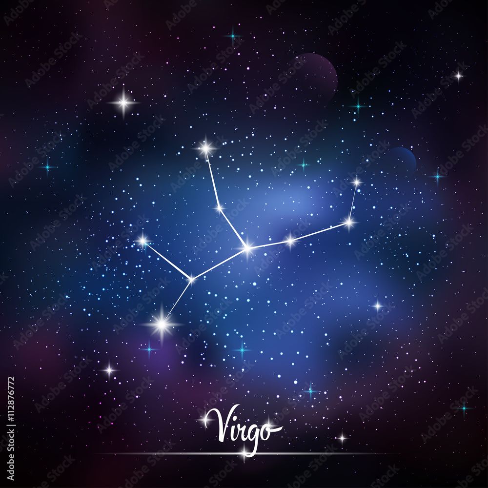1000x1000 Zodiacal constellation Virgo. Galaxy background with sparkling stars. Vector illustration Stock Vector