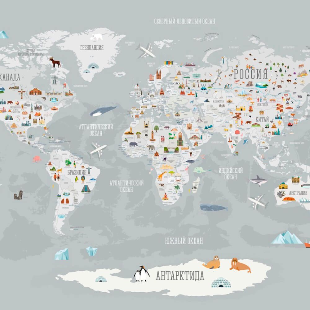 1000x1000 Wallpaper World map with landmarks, ROCK AND WALL the Texture