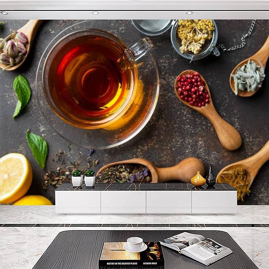 894x894 QDAXZJPRLB Wallpaper Wall Sticker Herbal Tea Self Adhesive Peel and Stick Wallpaper Removable Large Wall Mural Wall Poster Decal Home Decor Living Room : Tools & Home Improvement