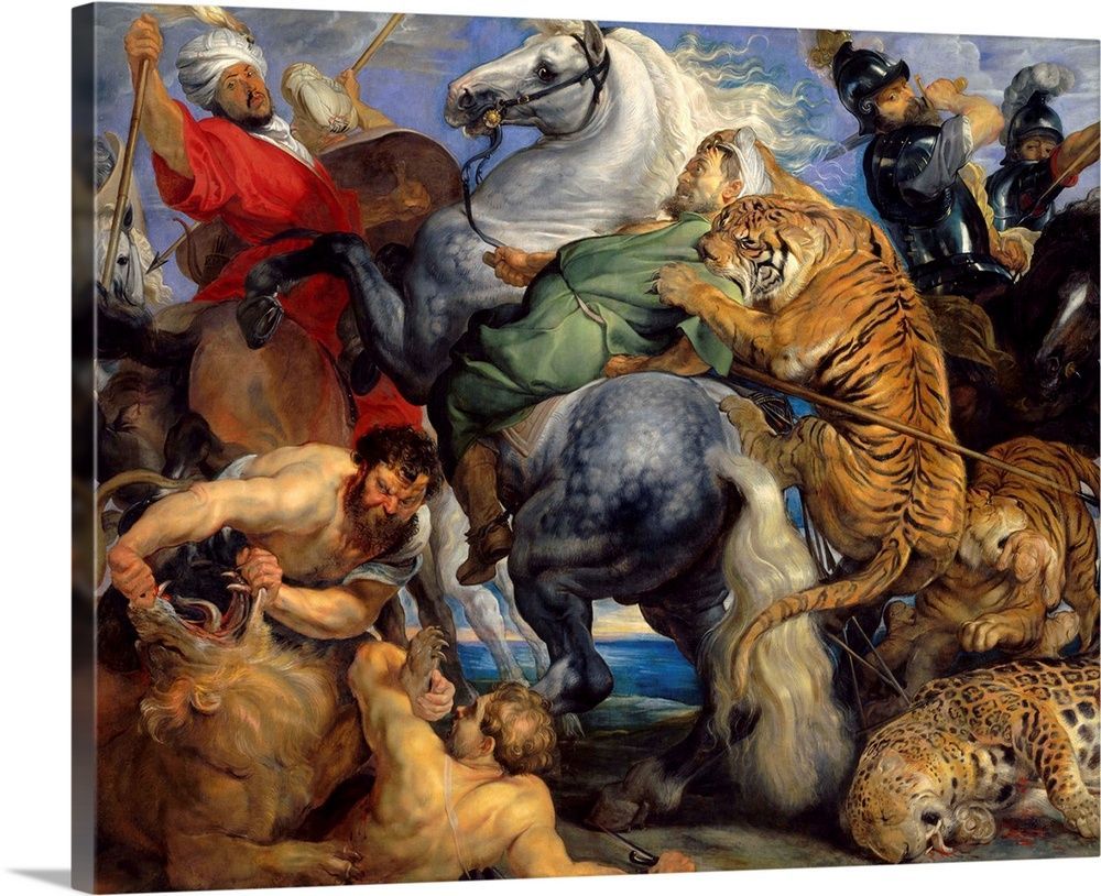 1000x814 The Tiger Hunt, By Peter Paul Rubens, Flemish, oil on canvas Wall Art, Canvas Prints, Framed Prints, Wall Peels. Great Big Canvas