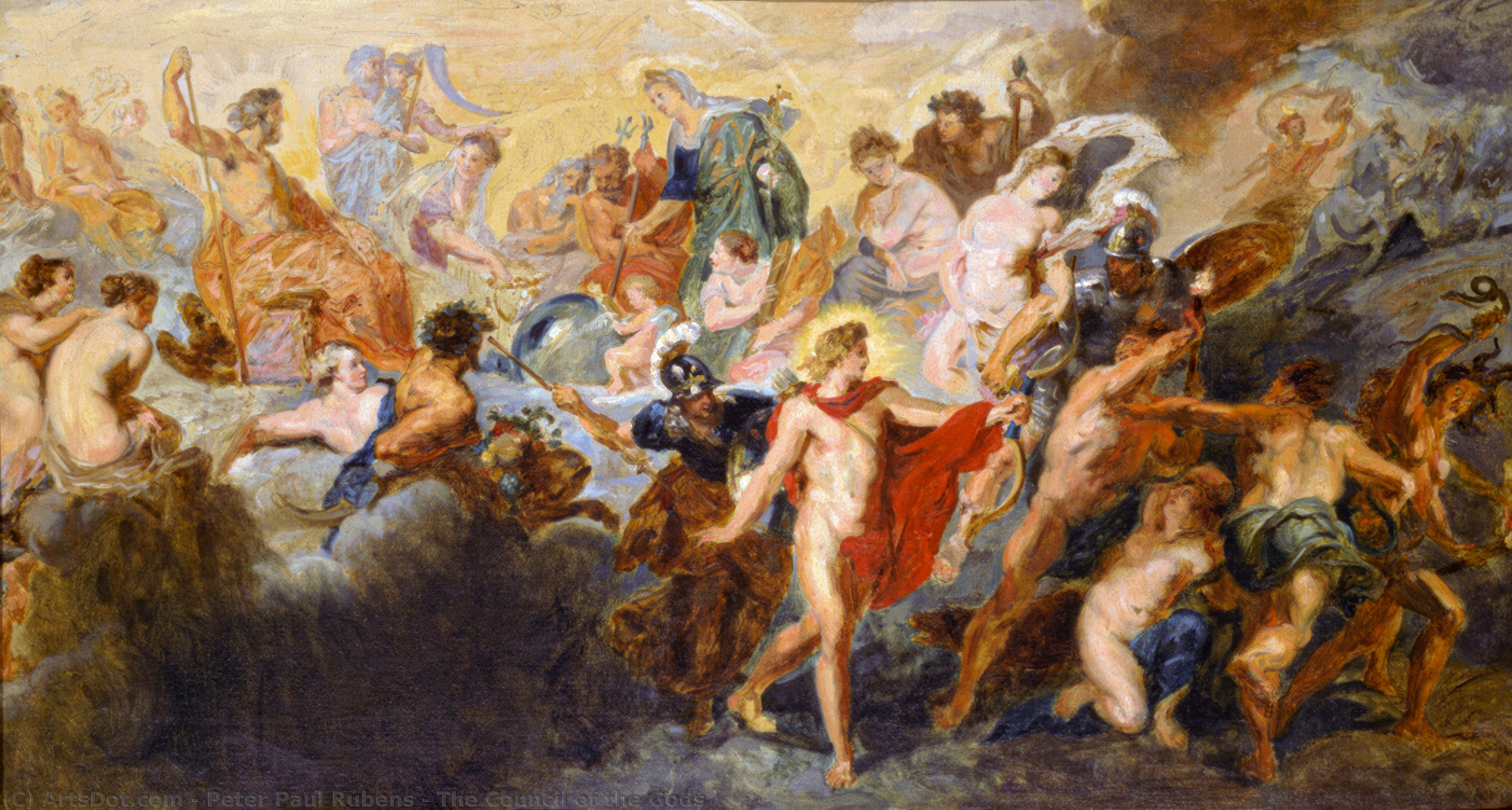 5130x2749 Paintings Reproductions. The Council of the Gods, 1624 by Peter Paul Rubens (1577- Germany)
