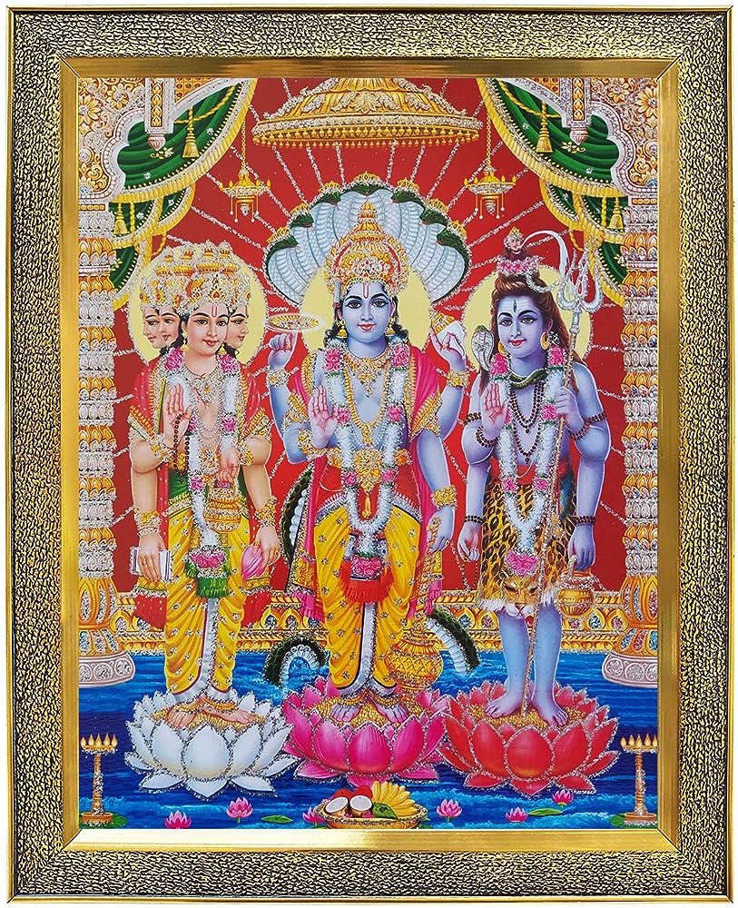 813x1000 Amazon.com Brahma Vishnu Mahesh Ji Trimurti Photo Frame With Unbreakable Glass For Wall Hanging Gift Temple Puja Room Home Decor And Worship