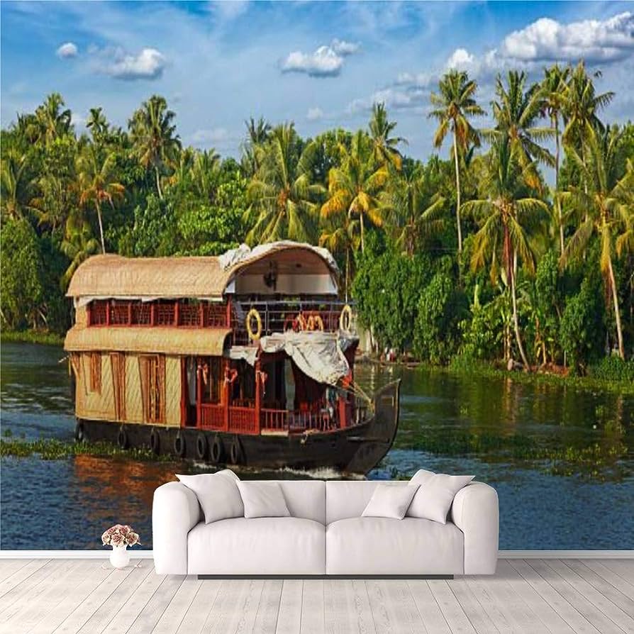 894x894 3D Wallpaper Houseboat on Kerala backwaters India Self Adhesive Bedroom Living Room Dormitory Decor Wall Mural Stick and Peel Background Wall Ceiling Wardrobe Sticker : Tools & Home Improvement