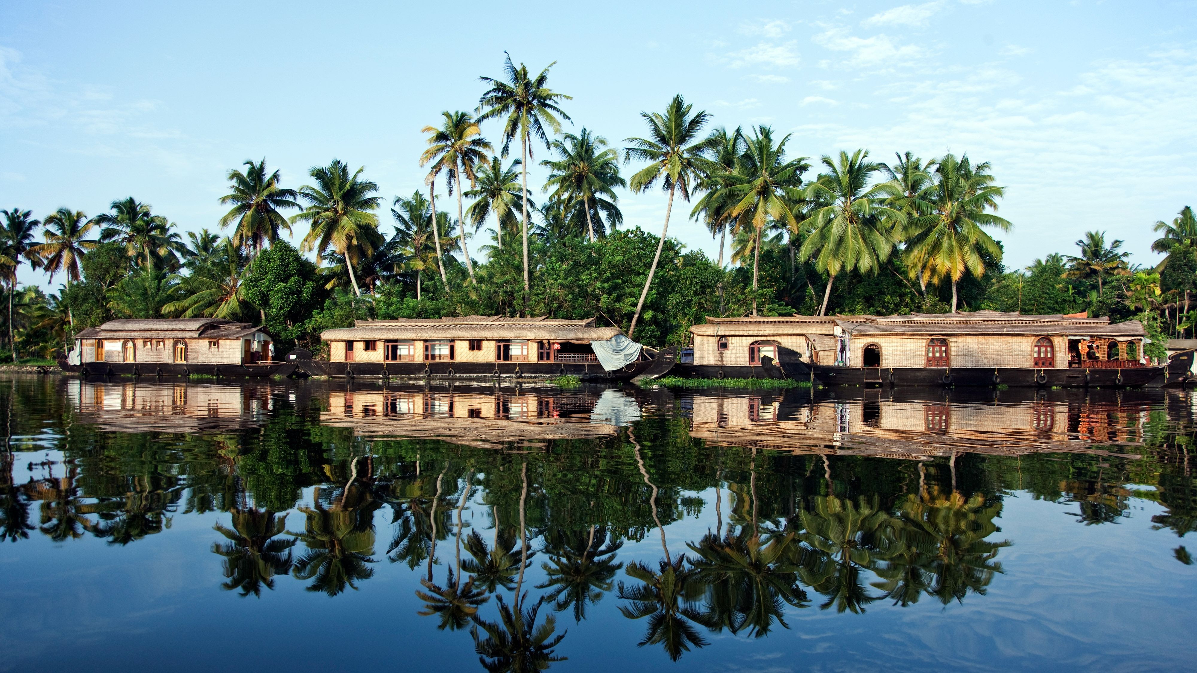 4000x2250 Houseboats in the backwaters in Alappuzha, Kerala, India