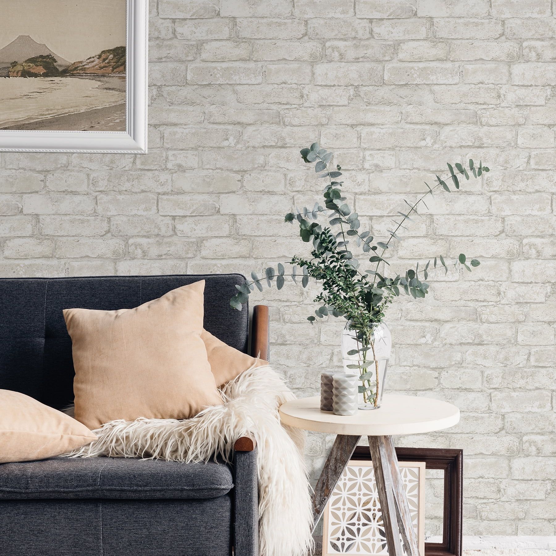 1800x1800 InHome Portsmouth Brick White Vinyl Peel and Stick Wallpaper, 20.8 inches by 216 inches, 31.2 sq. ft