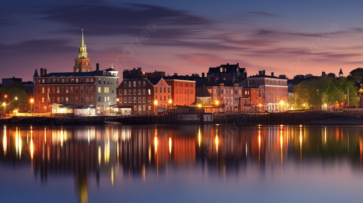 1200x673 The City Is At Night And The River Is Reflected Background, Picture Of Portsmouth New Hampshire Background Image And Wallpaper for Free Download