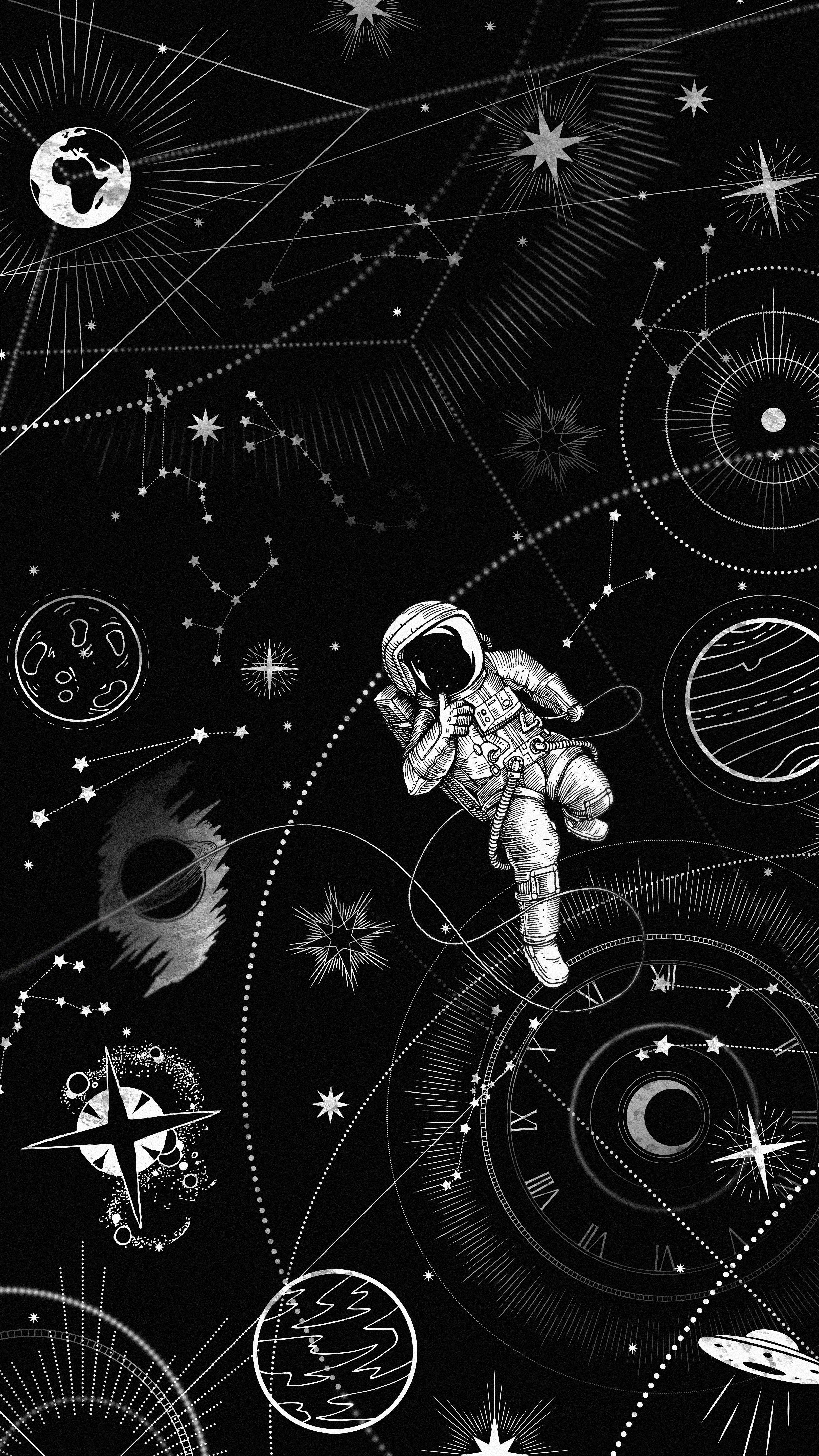 3240x5760 Wallpaper Space, Black, Black and White, Style, Line, Background Free Image